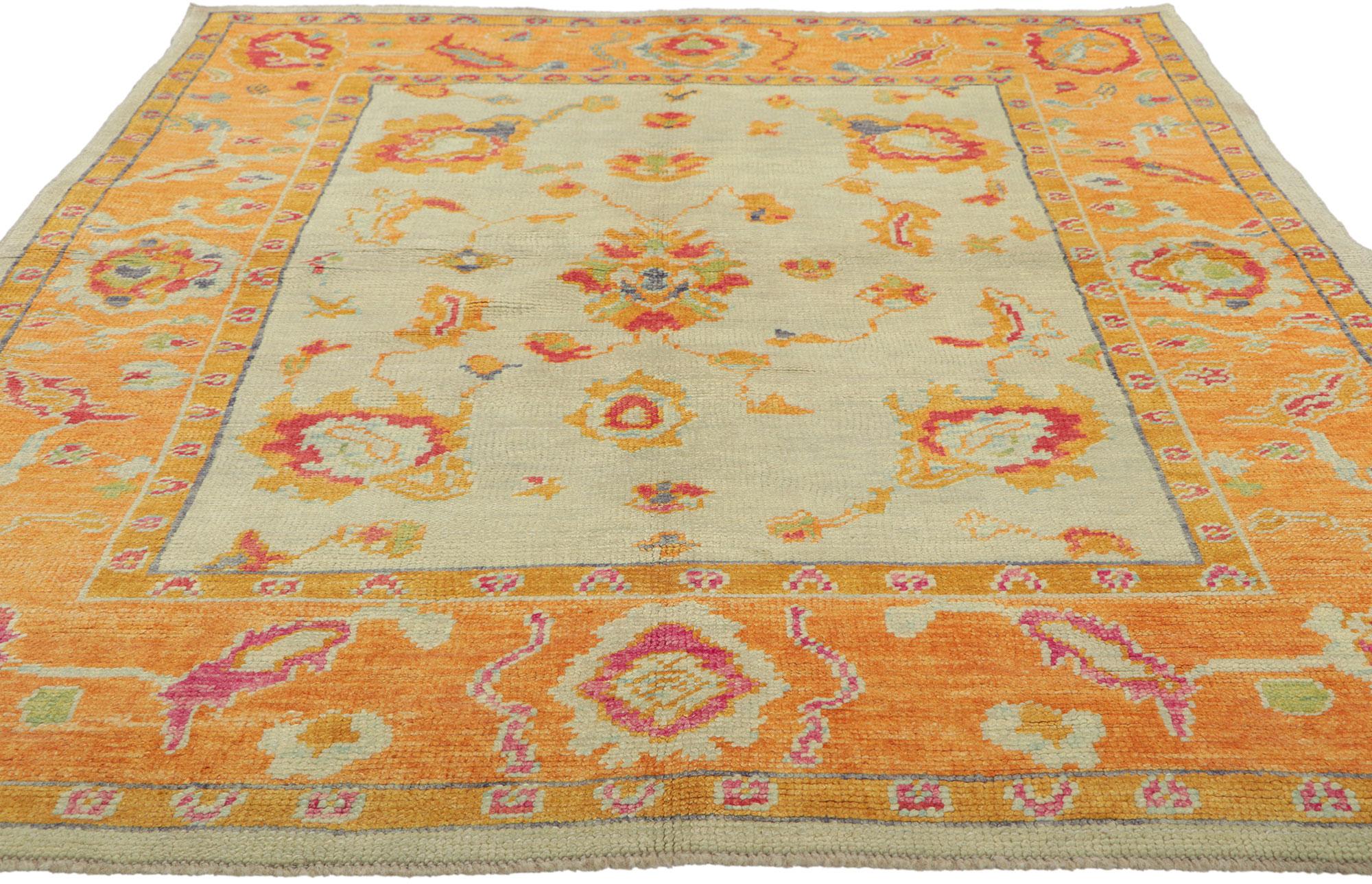 Hand-Knotted New Colorful Orange Turkish Oushak Rug with Modern Style For Sale