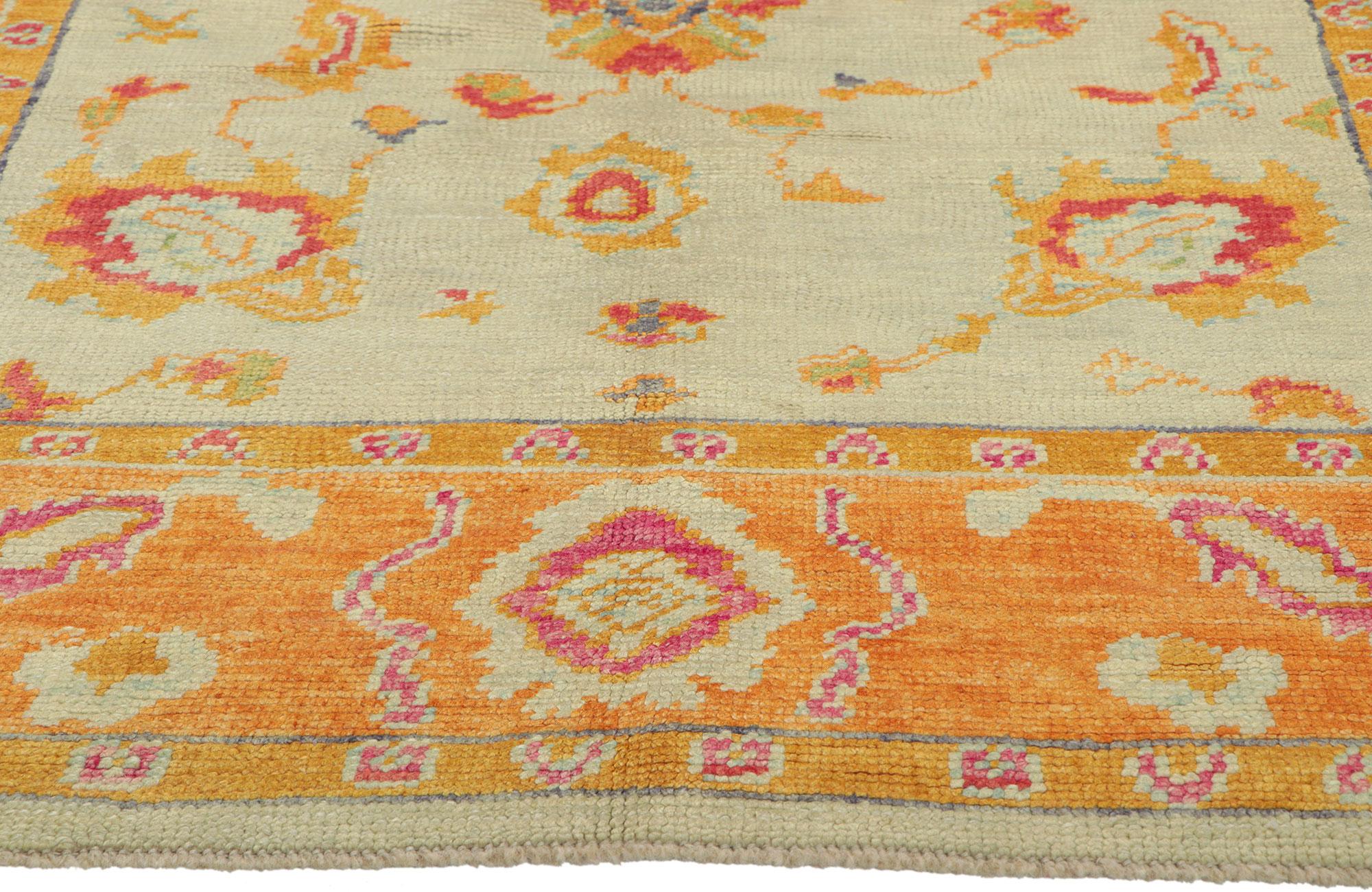 New Colorful Orange Turkish Oushak Rug with Modern Style In New Condition For Sale In Dallas, TX