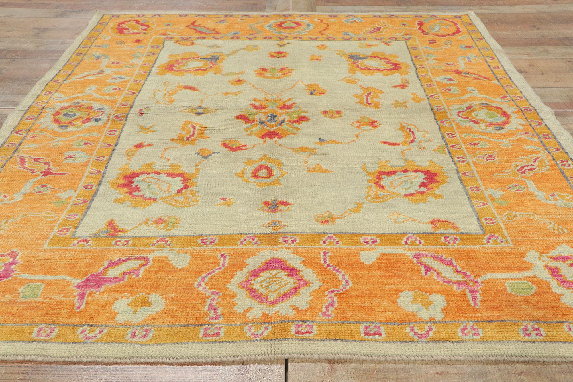 New Colorful Orange Turkish Oushak Rug with Modern Style For Sale 2