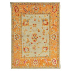 New Colorful Orange Turkish Oushak Rug with Modern Style