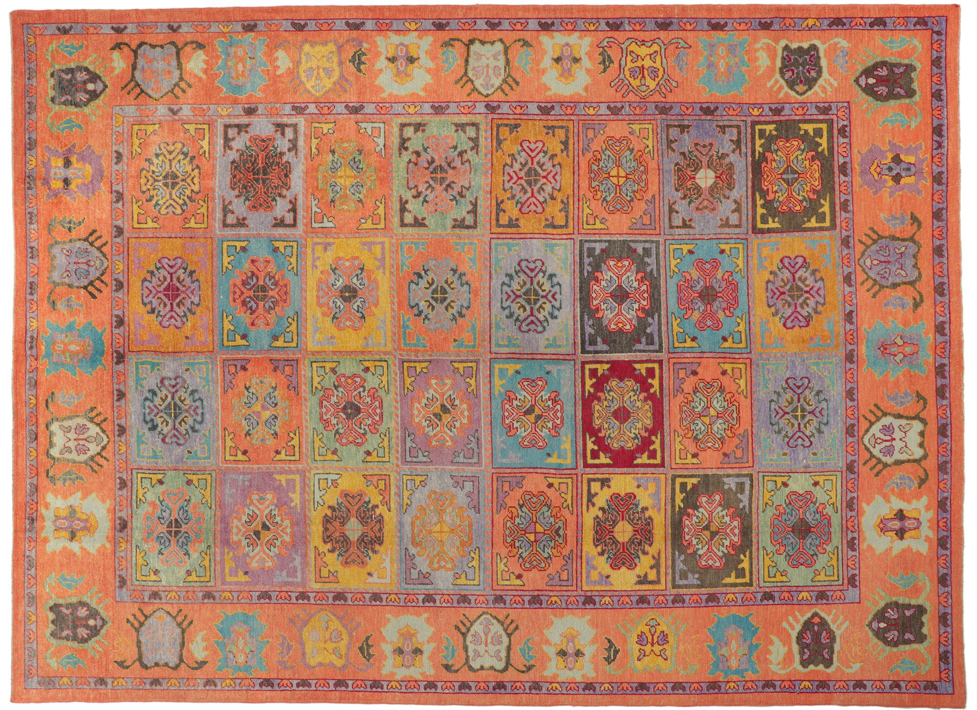 New Colorful Orange Turkish Rug with Modern Style For Sale 1