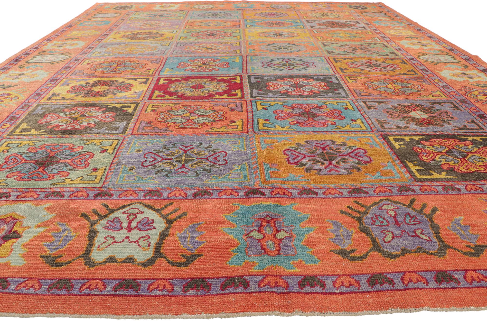Hand-Knotted New Colorful Orange Turkish Rug with Modern Style For Sale