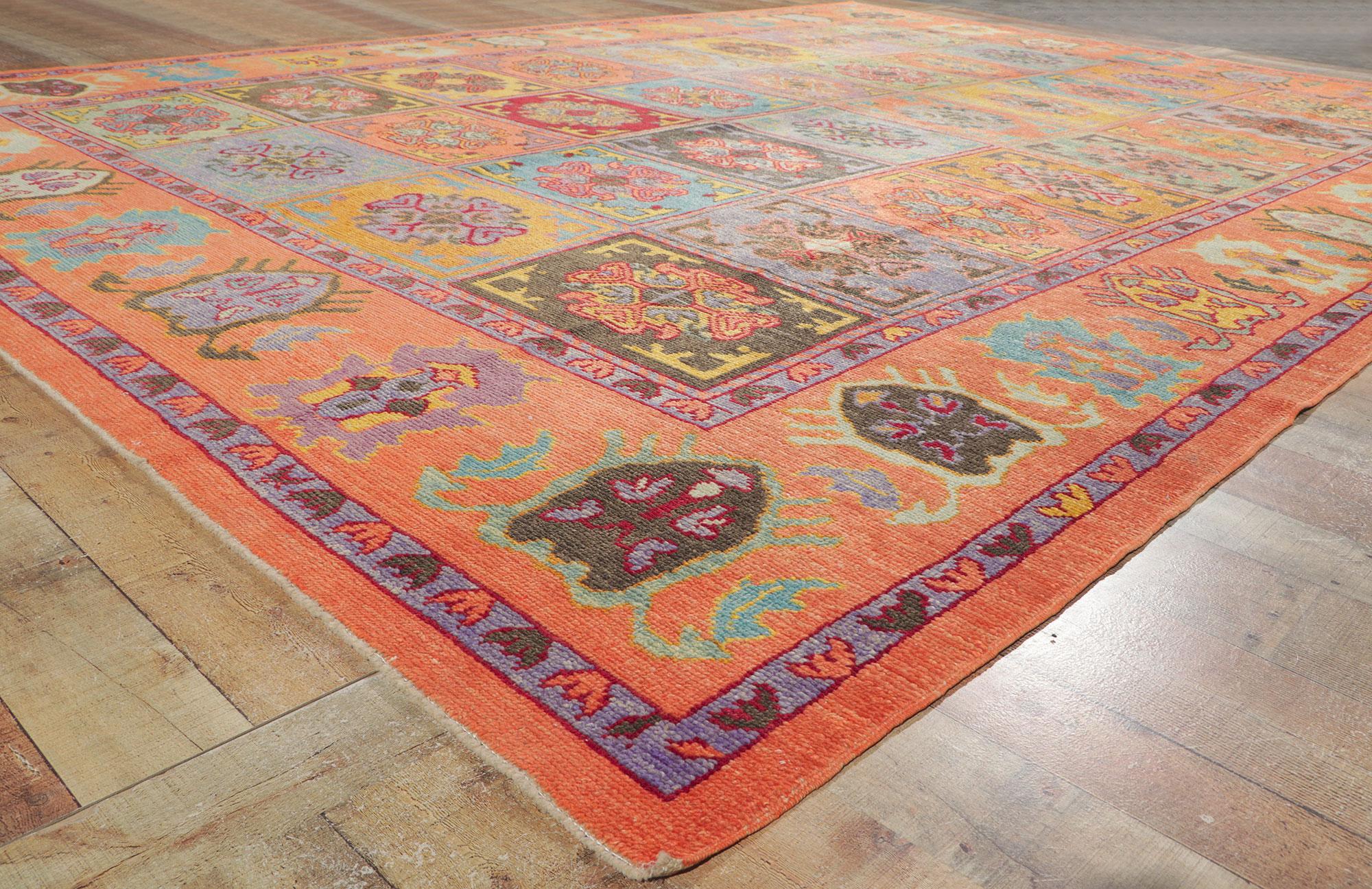 New Colorful Orange Turkish Rug with Modern Style In New Condition For Sale In Dallas, TX
