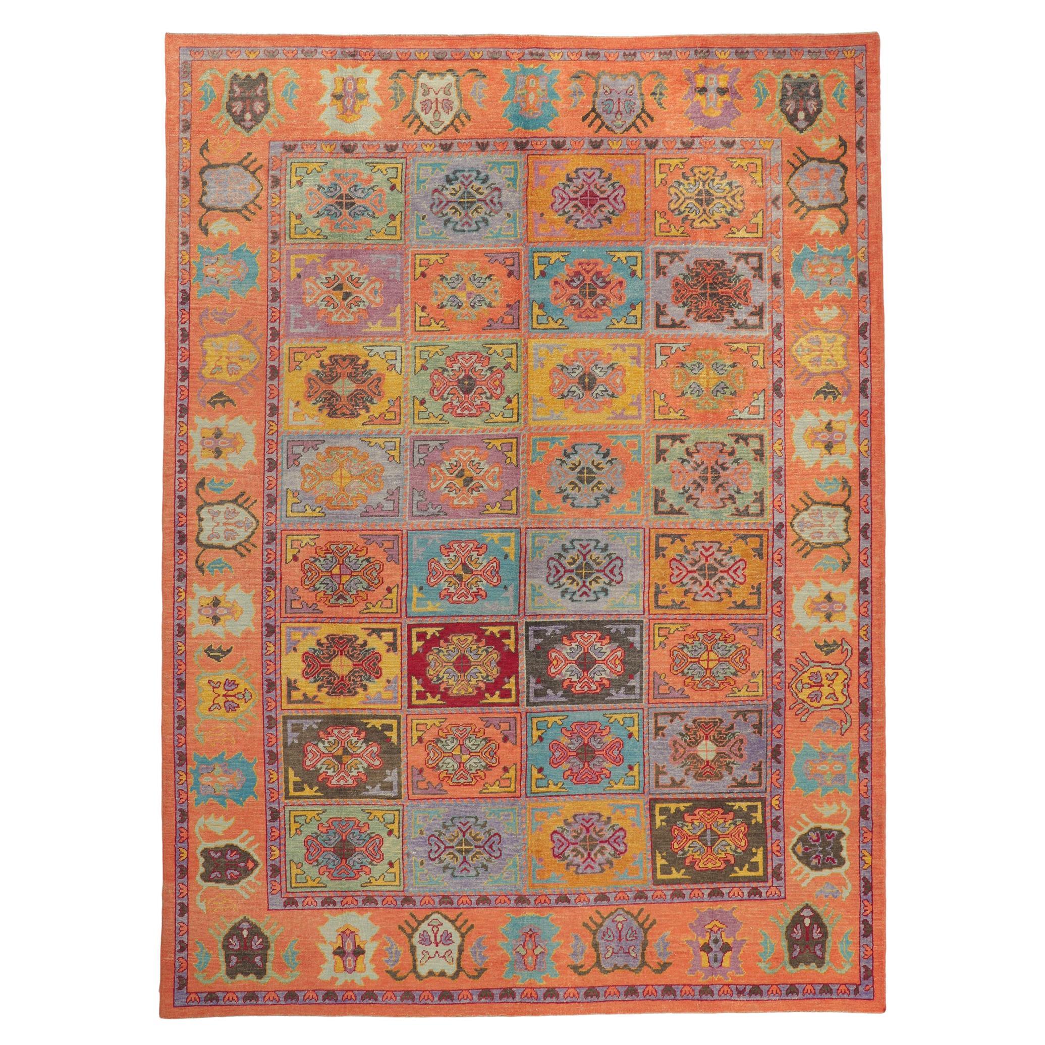New Colorful Orange Turkish Rug with Modern Style For Sale