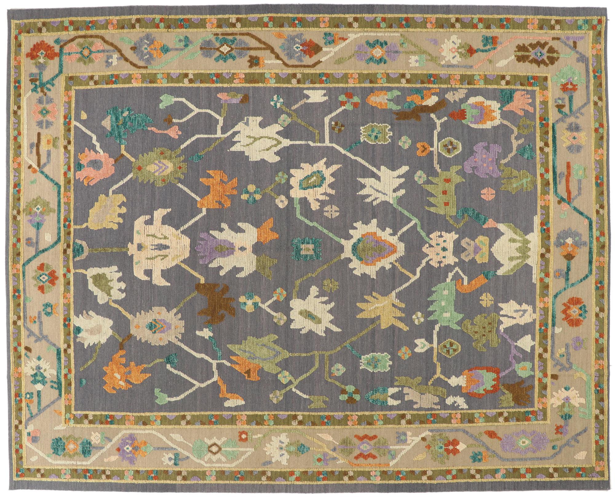 New Colorful Oushak High-Low Rug For Sale 3