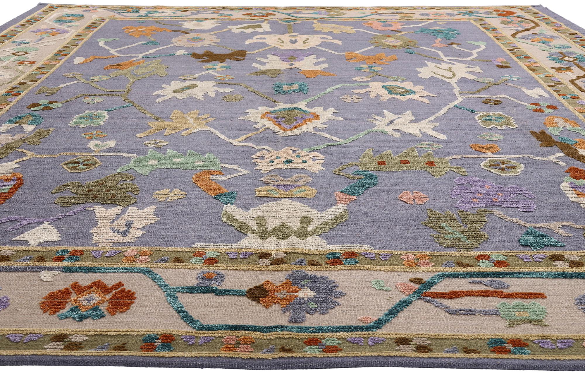 Hand-Knotted New Colorful Oushak High-Low Rug with Modern Style For Sale