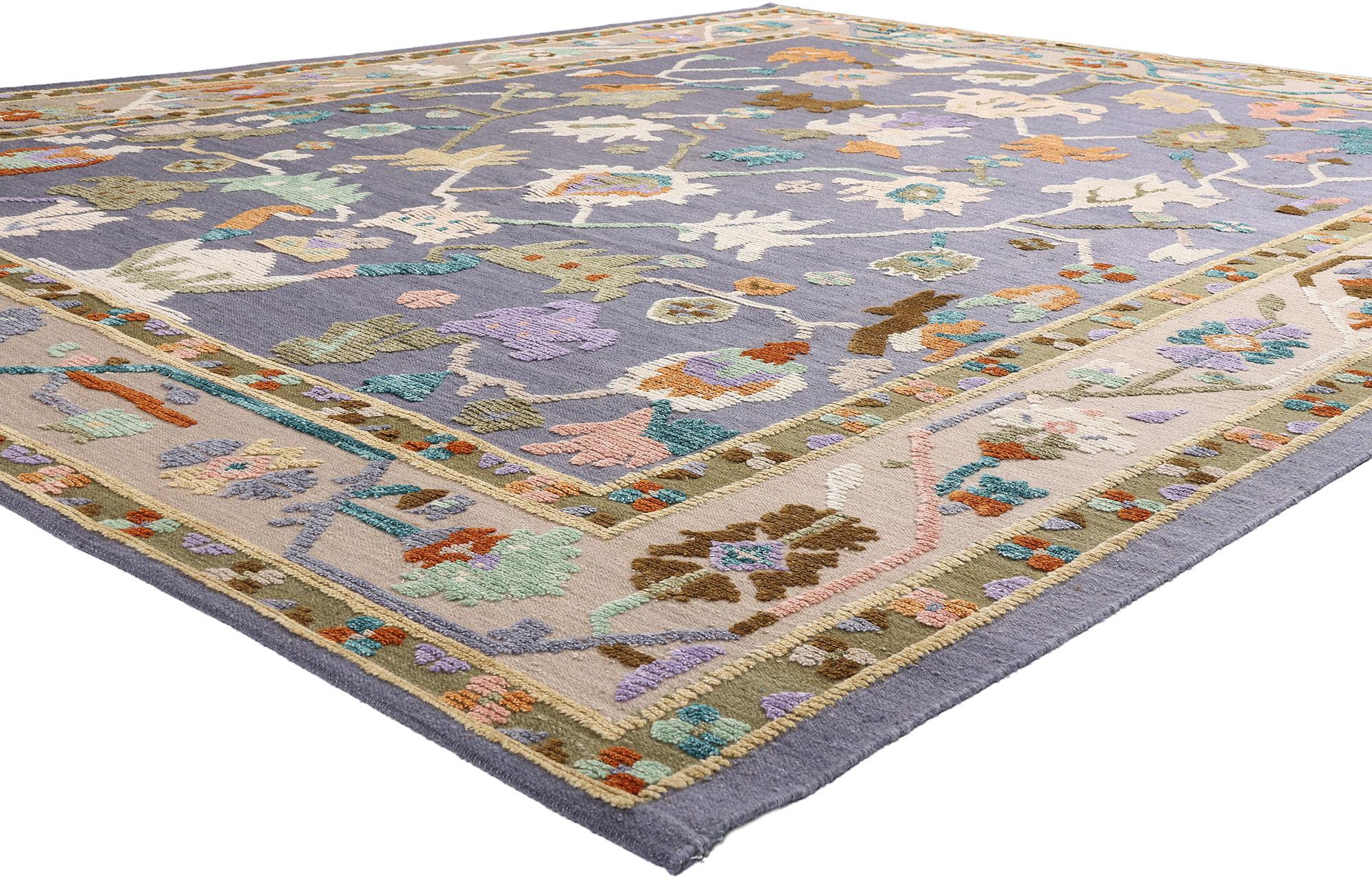 30390 New Modern Colorful Oushak High-Low Rug, 10'08 x 13'03. A triumph of modern artistry anchored in centuries-old tradition, this hand-knotted wool Oushak high-low rug from India is a singular statement of cultivated luxury. The sumptuous