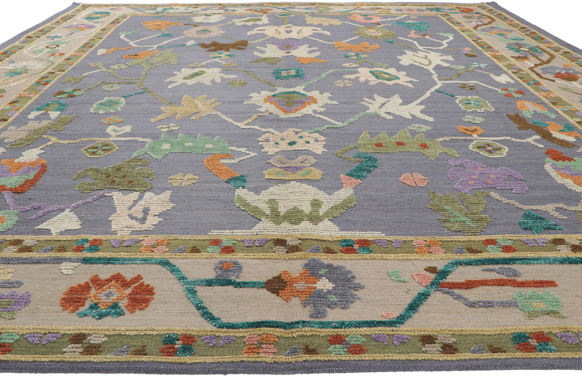 Hand-Knotted New Colorful Oushak High-Low Rug For Sale