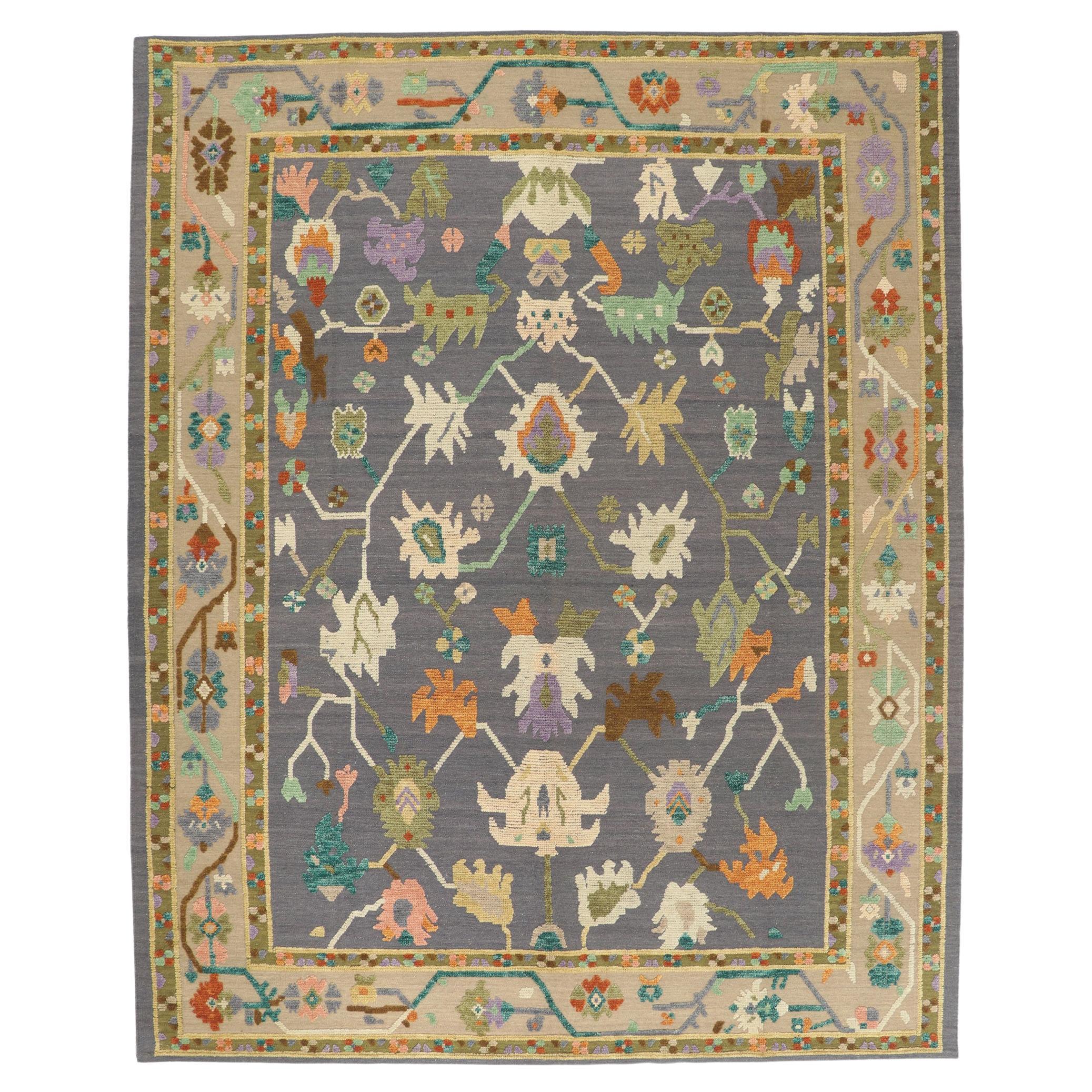 New Colorful Oushak High-Low Rug For Sale