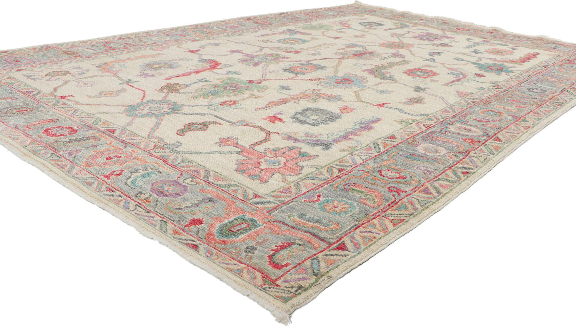 80971 Colorful Oushak Rug with Modern Style, 06'00 x 09'02.

Elevate your living space with the epitome of modern splendor embodied in this extravagant hand-knotted wool Oushak rug. Bursting with playful elegance and a soft color palette, this