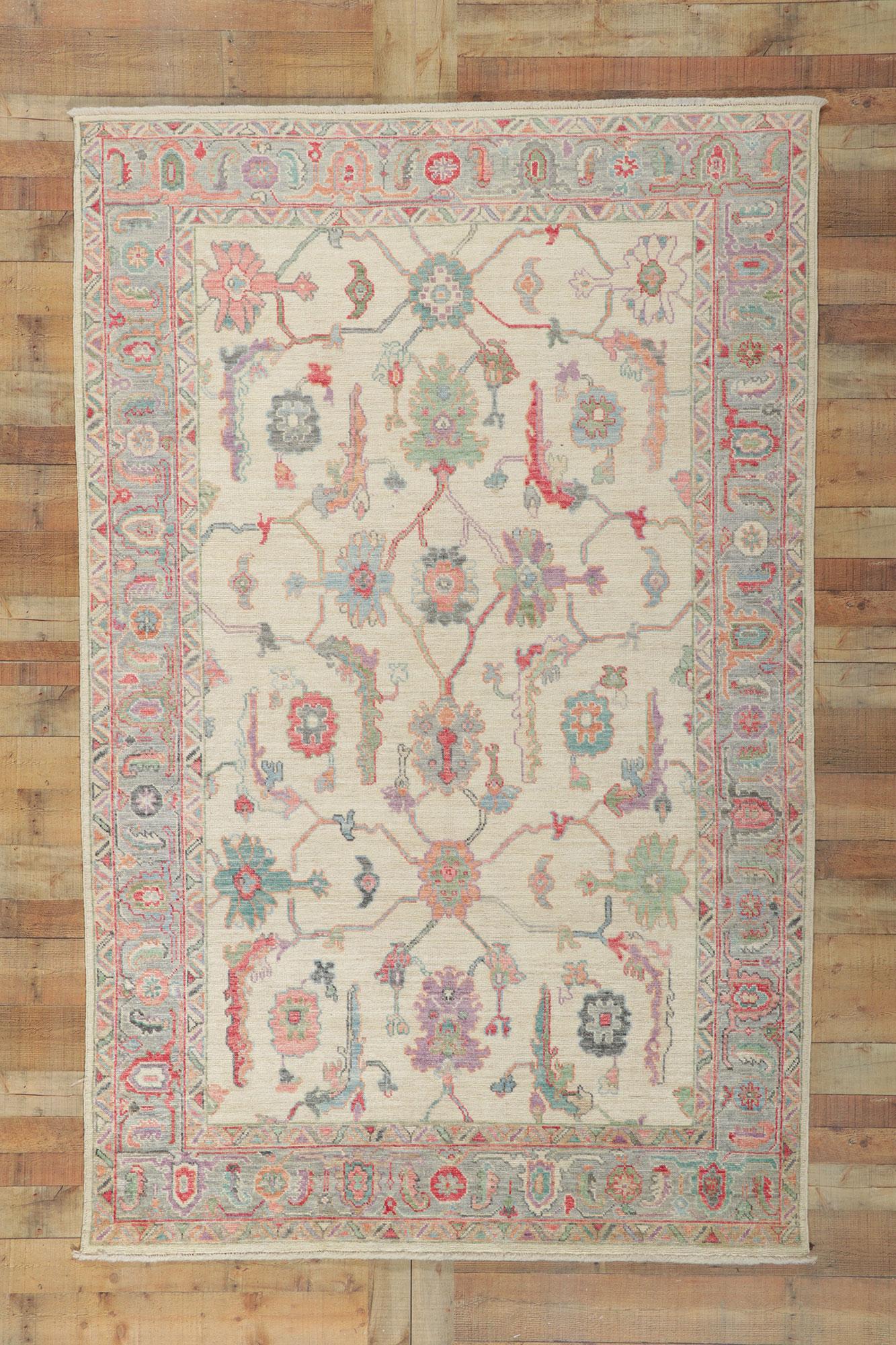 New Colorful Oushak Rug, Regency Bridgerton Meets Modern Style In New Condition For Sale In Dallas, TX