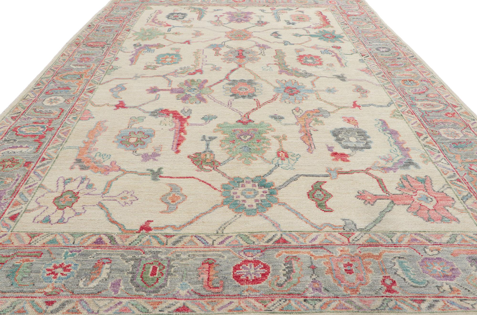 Contemporary New Colorful Oushak Rug, Regency Bridgerton Meets Modern Style For Sale