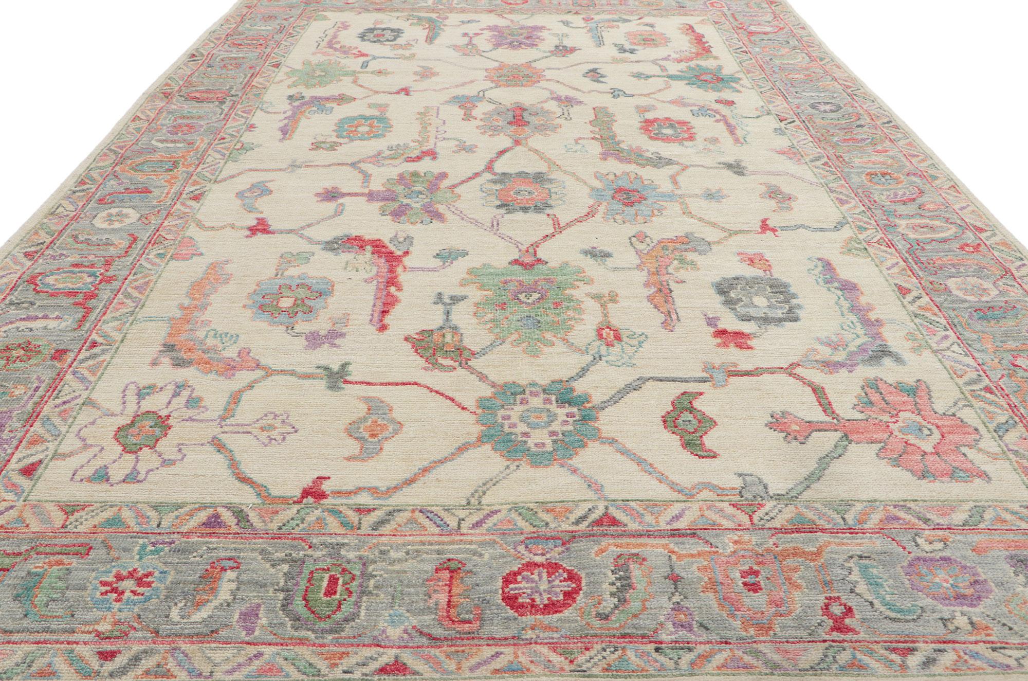 Neuer farbenfroher Oushak-Teppich, Regency Bridgerton Meets Modern Style (21. Jahrhundert und zeitgenössisch) im Angebot
