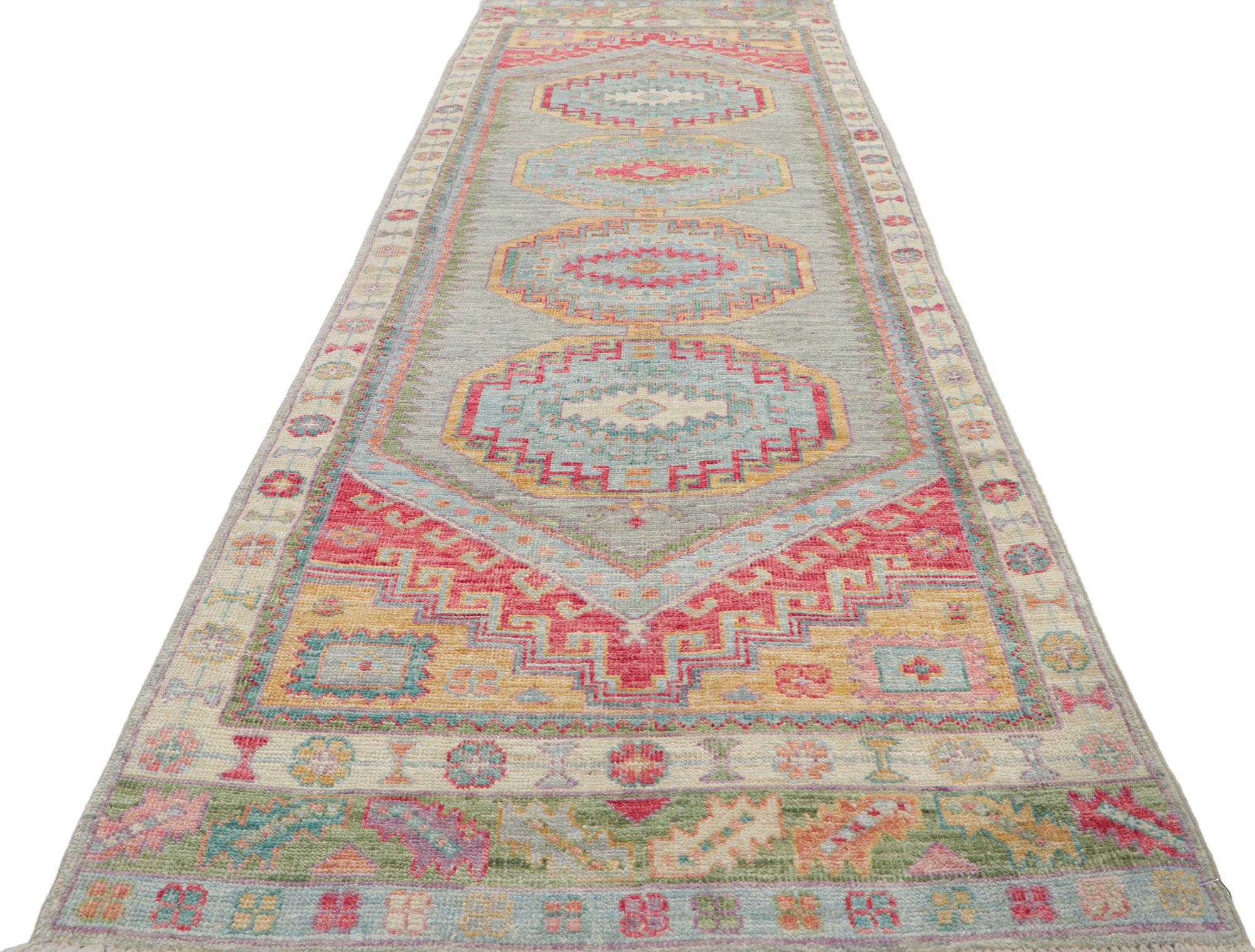 New Colorful Oushak Runner In New Condition For Sale In Dallas, TX