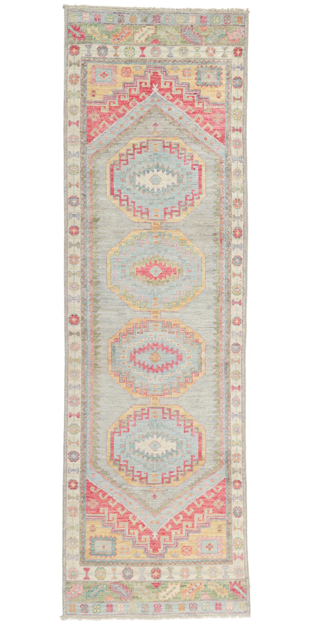 New Modern Colorful Oushak Carpet with Transitional Style For Sale 1