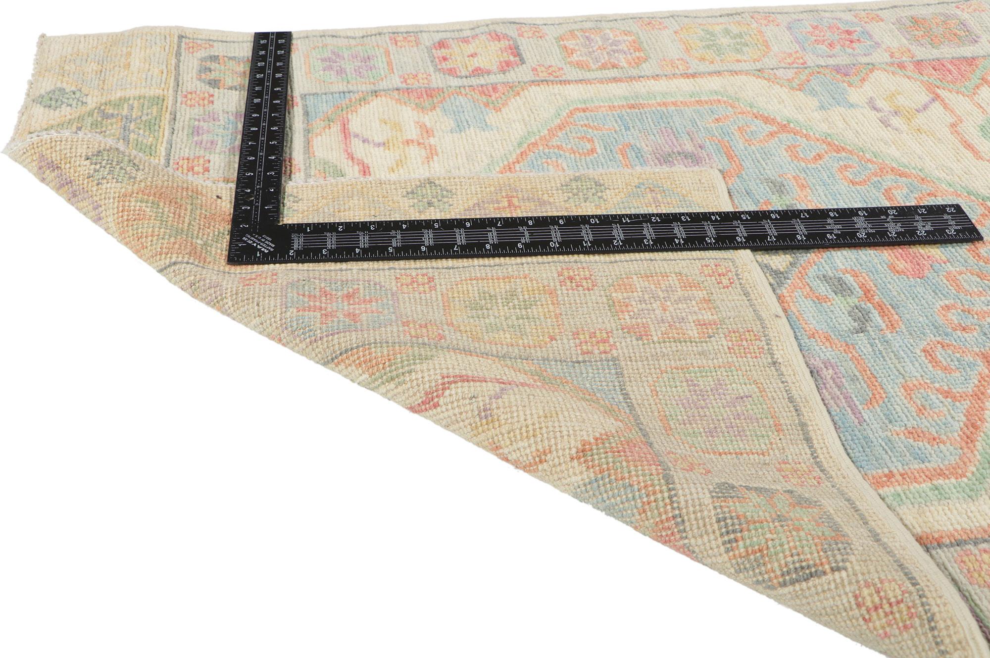 Hand-Knotted New Colorful Oushak Runner with Modern Vintage-Inspired Style For Sale