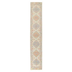 New Colorful Oushak Runner with Modern Vintage-Inspired Style
