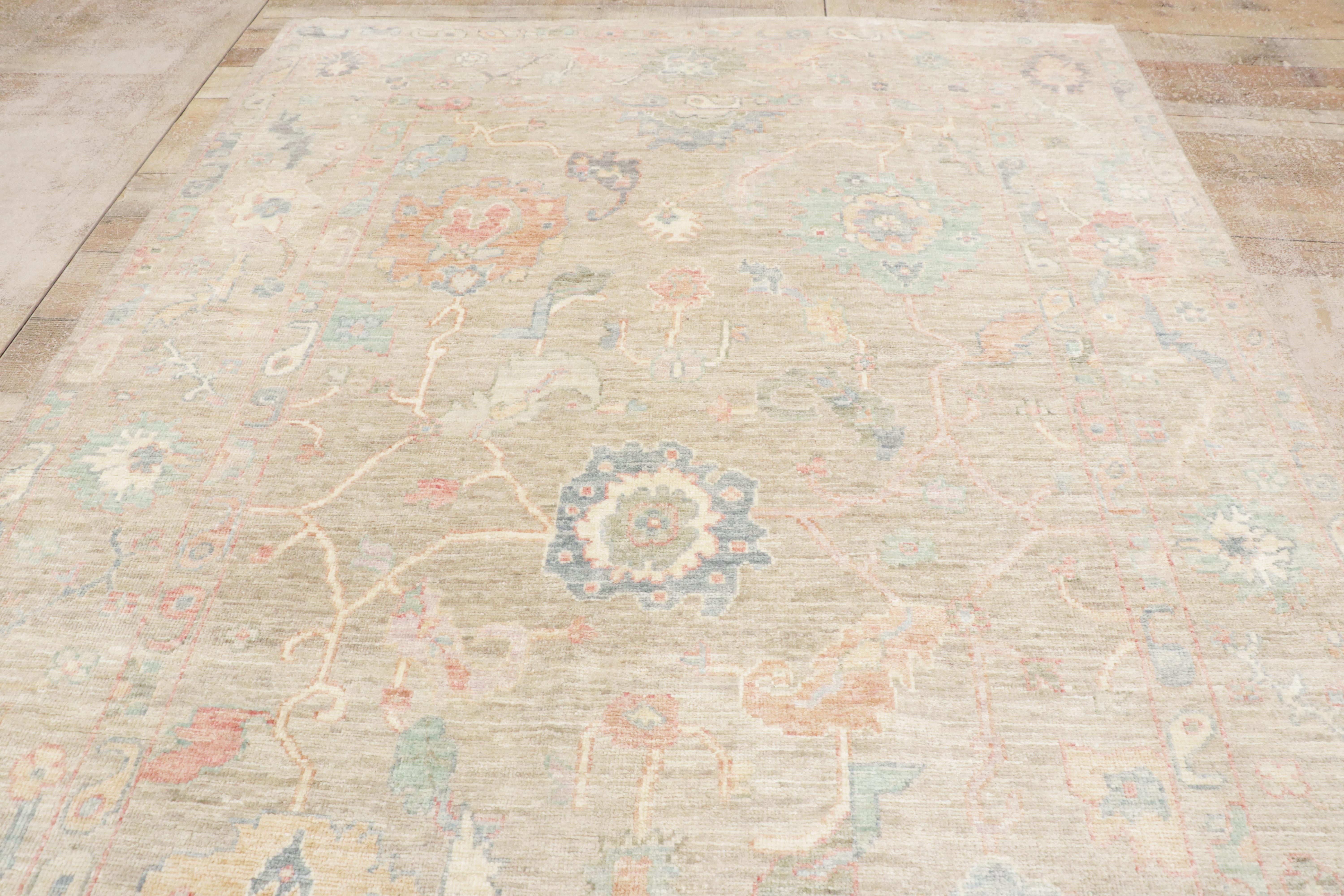 Neuer farbenfroher Oushak-Teppich in Pastell, Bridgerton Regency Meets Modern Style im Angebot 5