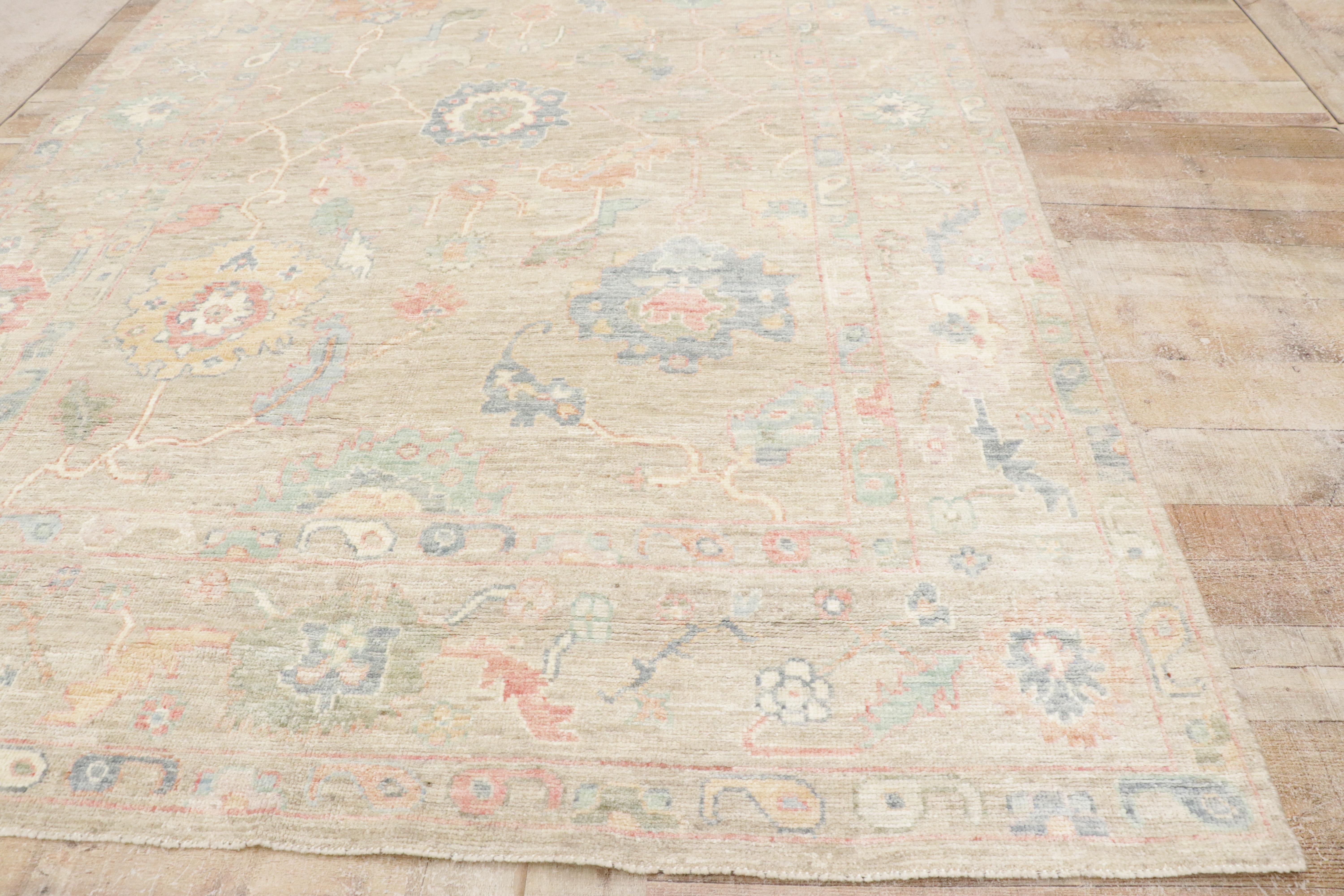 Neuer farbenfroher Oushak-Teppich in Pastell, Bridgerton Regency Meets Modern Style im Angebot 6