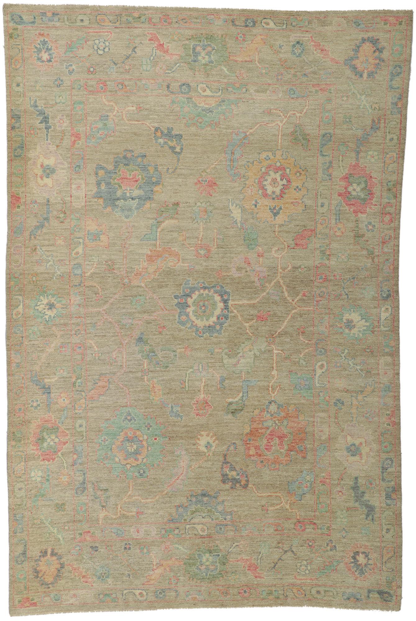 Neuer farbenfroher Oushak-Teppich in Pastell, Bridgerton Regency Meets Modern Style (Wolle) im Angebot