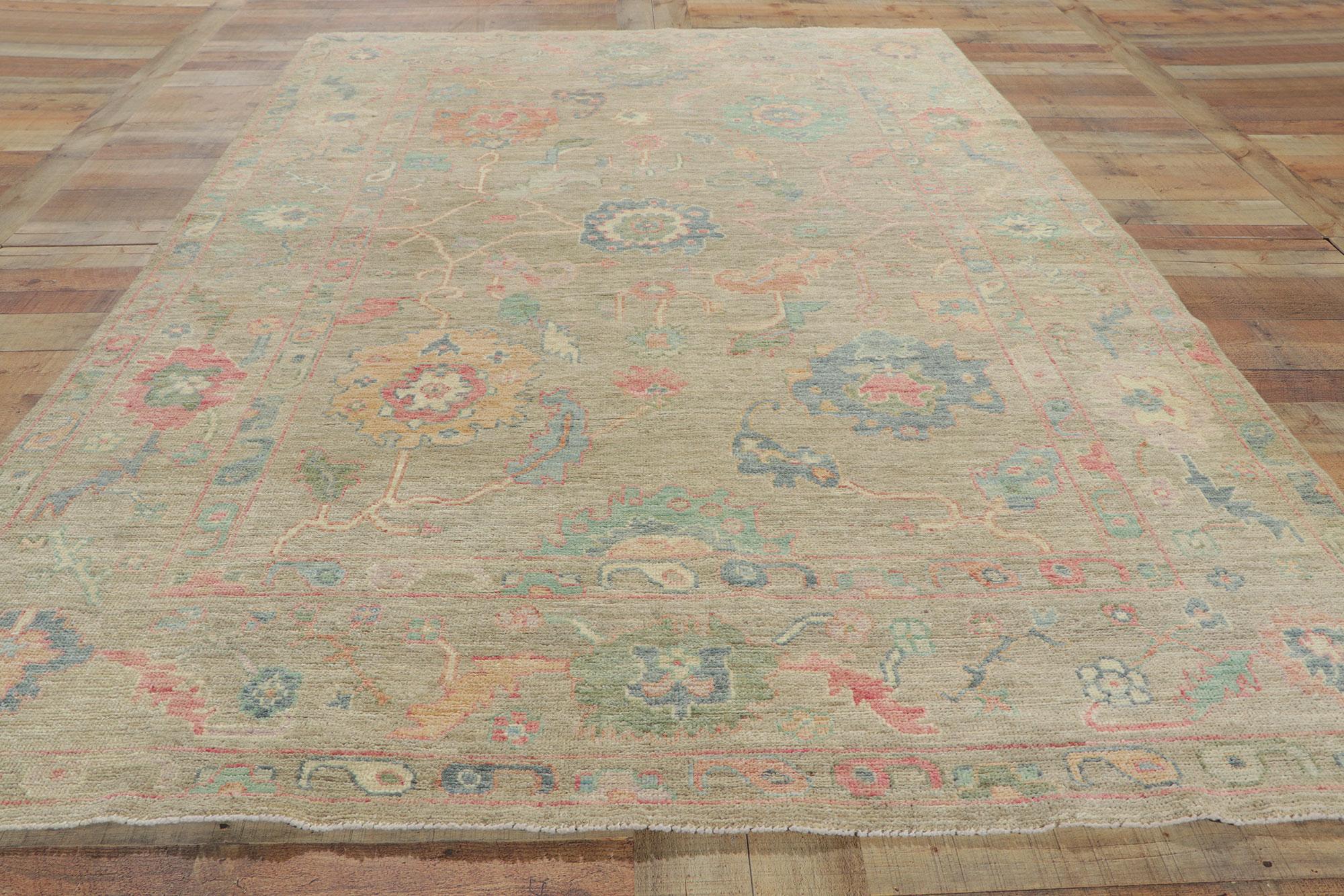 Neuer farbenfroher Oushak-Teppich in Pastell, Bridgerton Regency Meets Modern Style im Angebot 1
