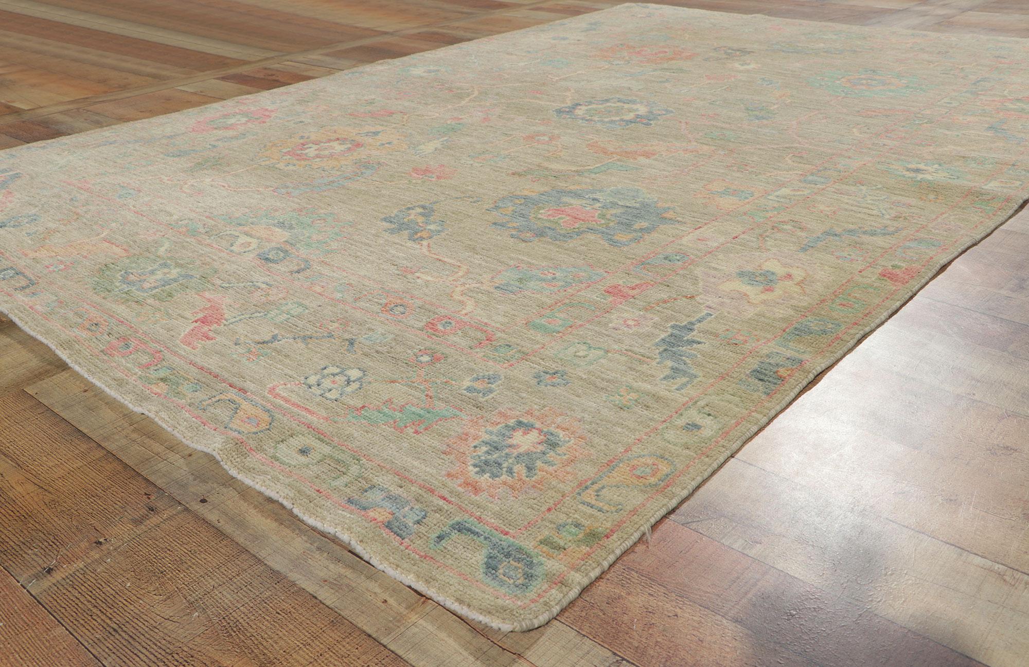 Neuer farbenfroher Oushak-Teppich in Pastell, Bridgerton Regency Meets Modern Style im Angebot 2