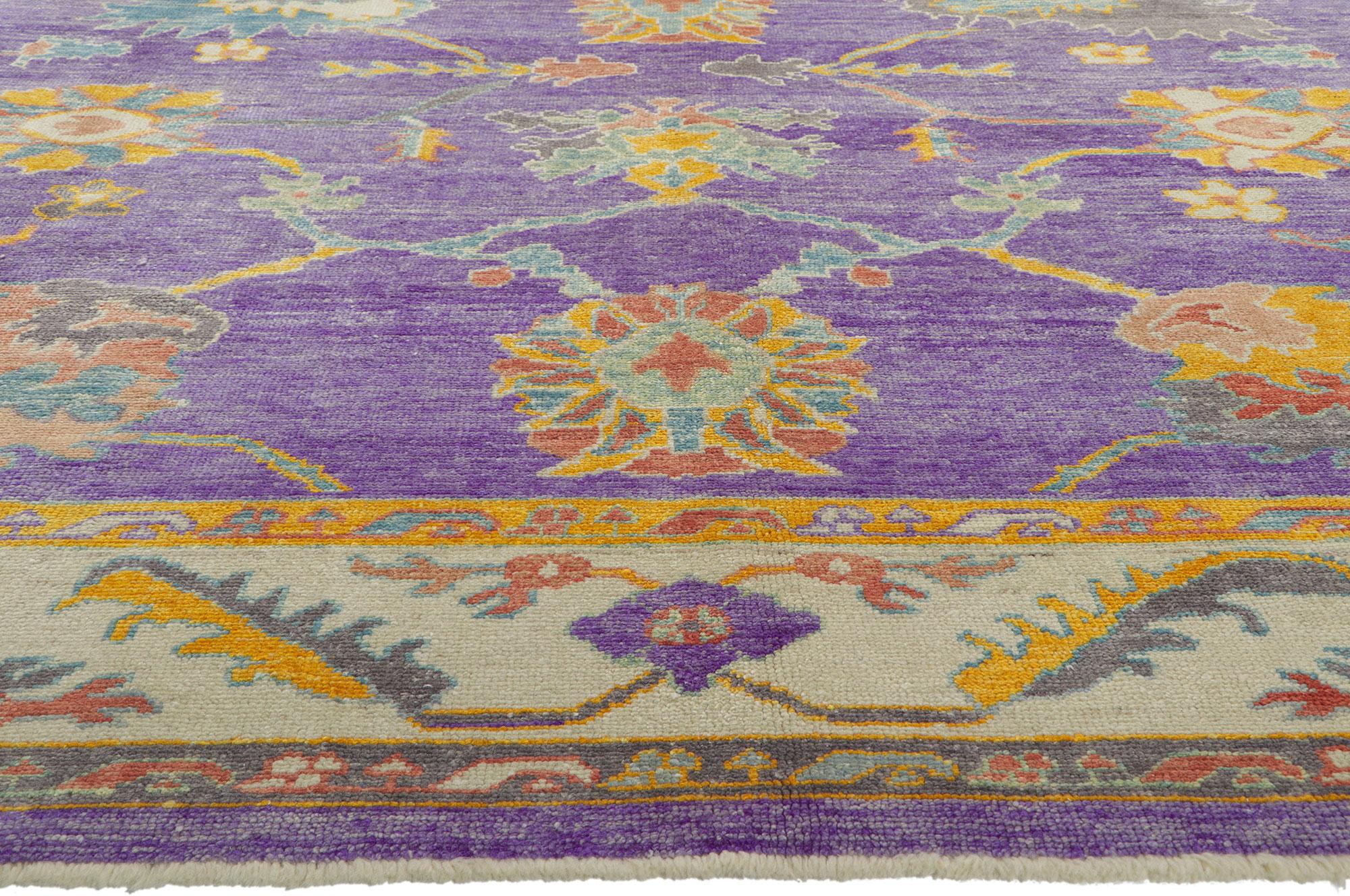 Colorful Purple Turkish Oushak Rug, Modern Elegance Meets Maximalist Enchantment In New Condition For Sale In Dallas, TX