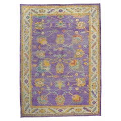 Colorful Purple Turkish Oushak Rug, Modern Elegance Meets Maximalist Enchantment