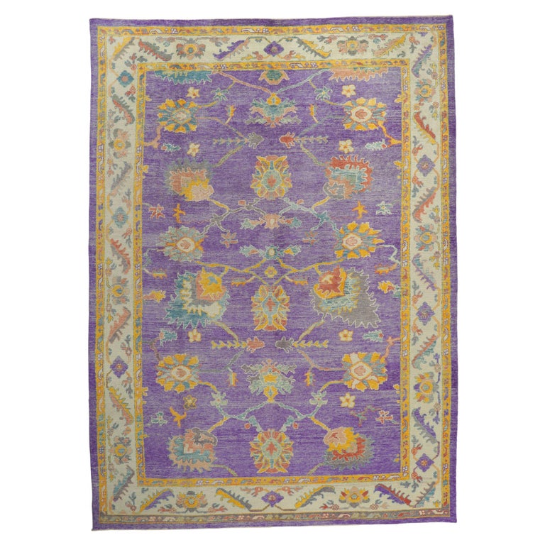 New Colorful Purple Turkish Oushak Rug with Modern Style For Sale at 1stDibs