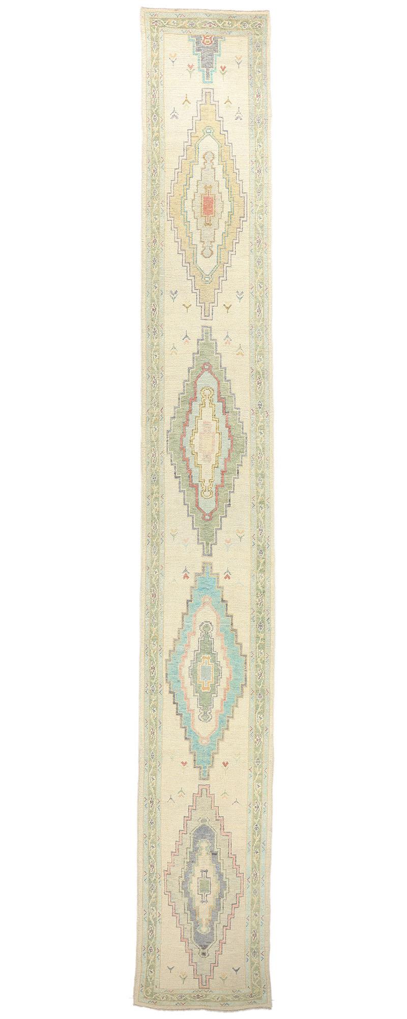 New Colorful Turkish Diamond Oushak Carpet with Modern Style, 03'01 x 22'07 For Sale 4
