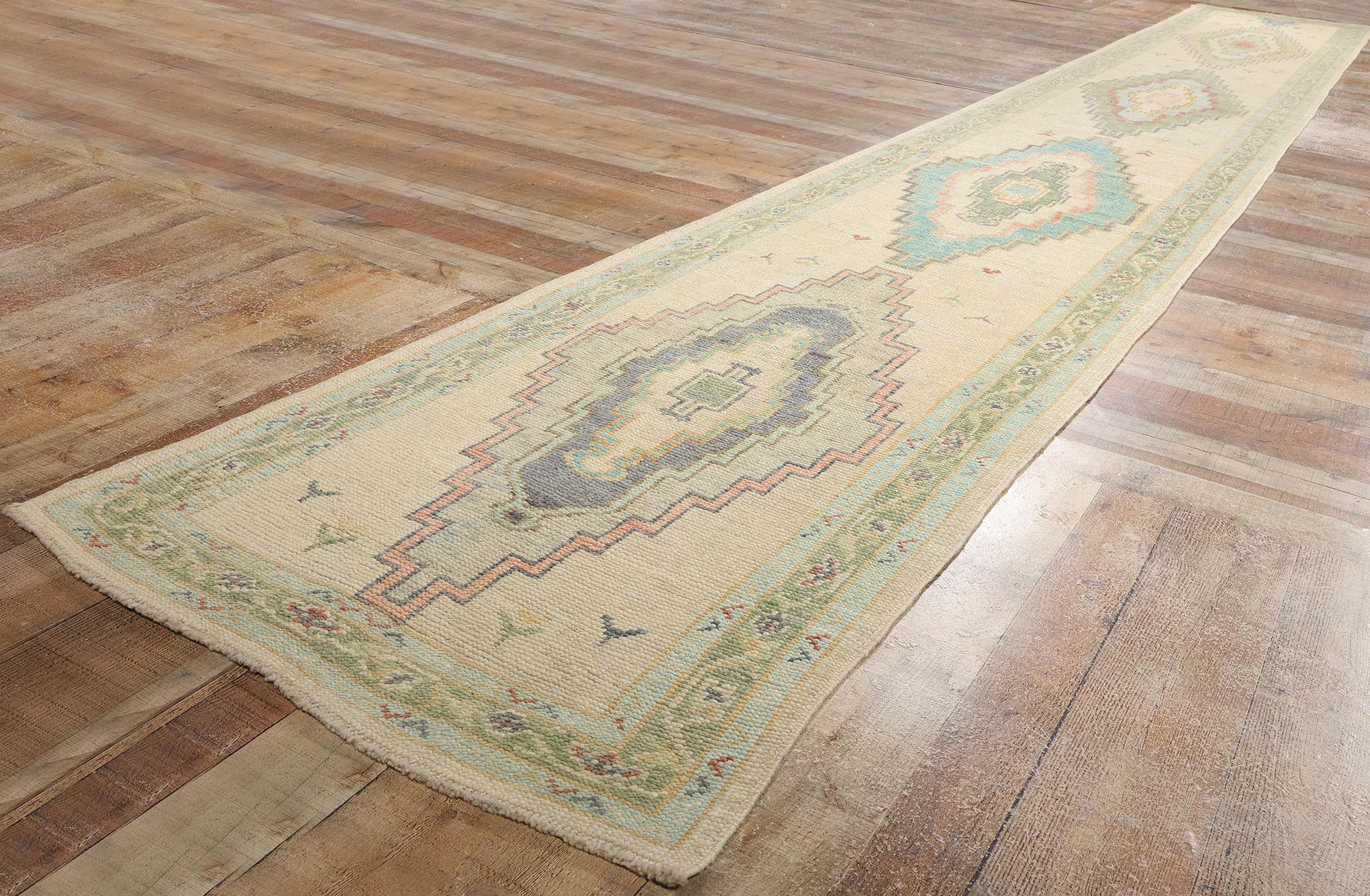 New Colorful Turkish Diamond Oushak Carpet with Modern Style, 03'01 x 22'07 For Sale 1