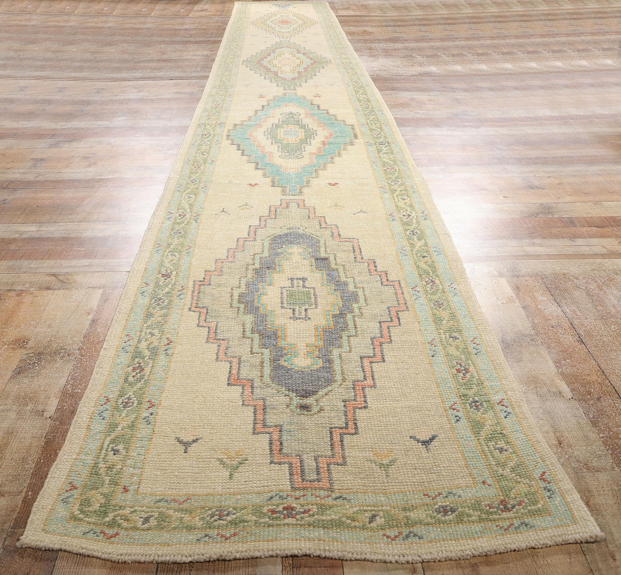 New Colorful Turkish Diamond Oushak Carpet with Modern Style, 03'01 x 22'07 For Sale 2