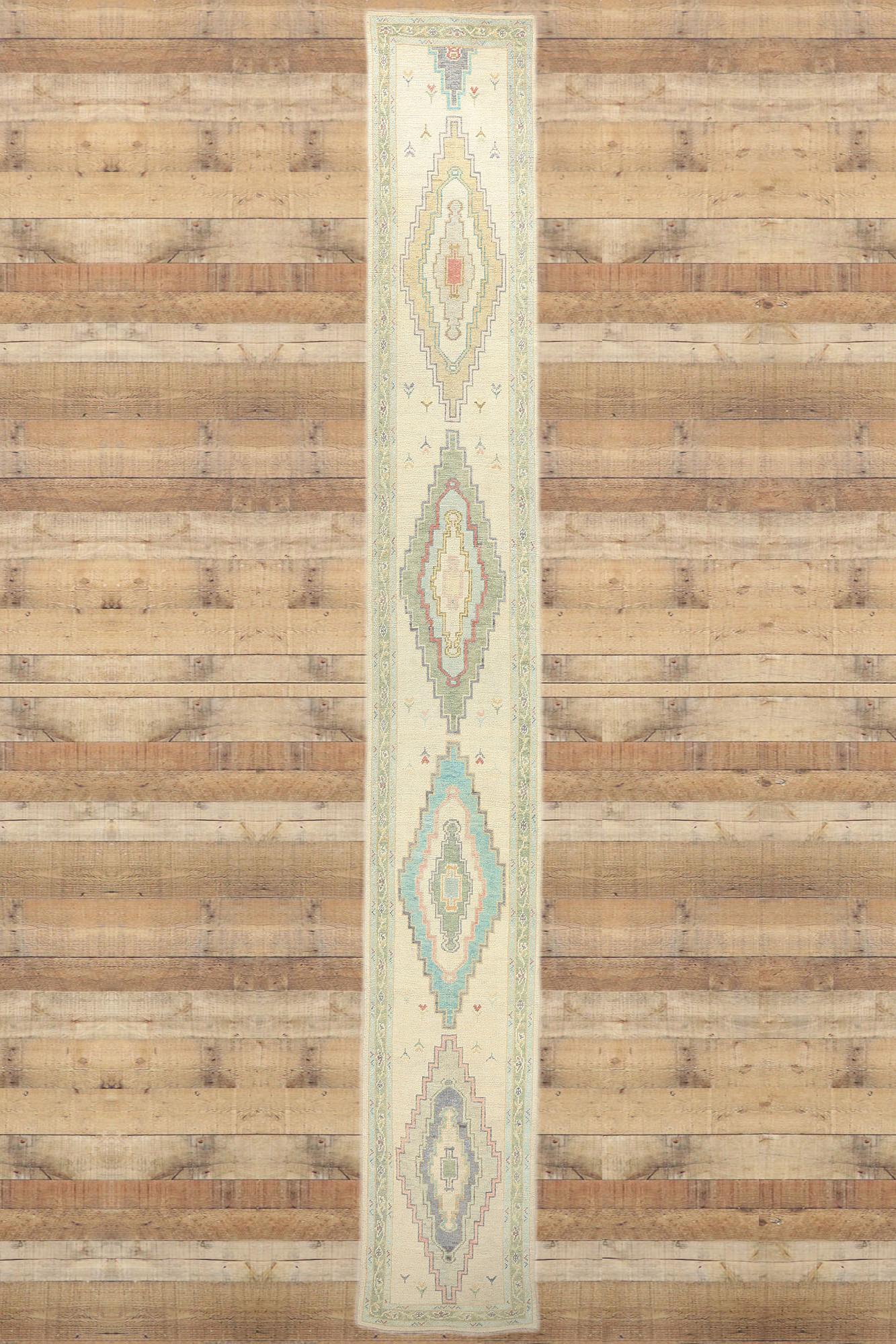 New Colorful Turkish Diamond Oushak Carpet with Modern Style, 03'01 x 22'07 For Sale 3