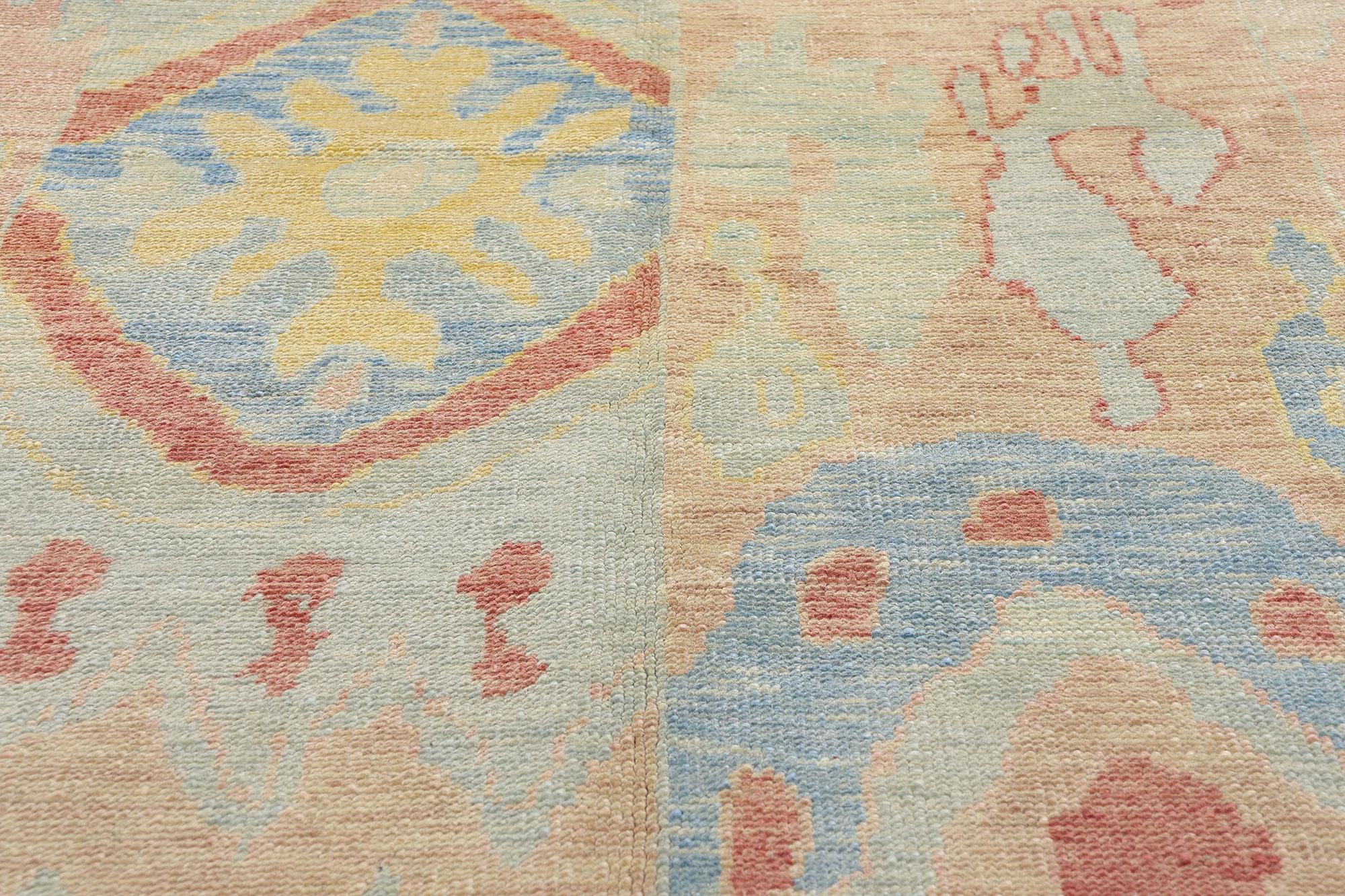 New Colorful Turkish Oushak Carpet with Contemporary Tribal Boho Style In New Condition For Sale In Dallas, TX