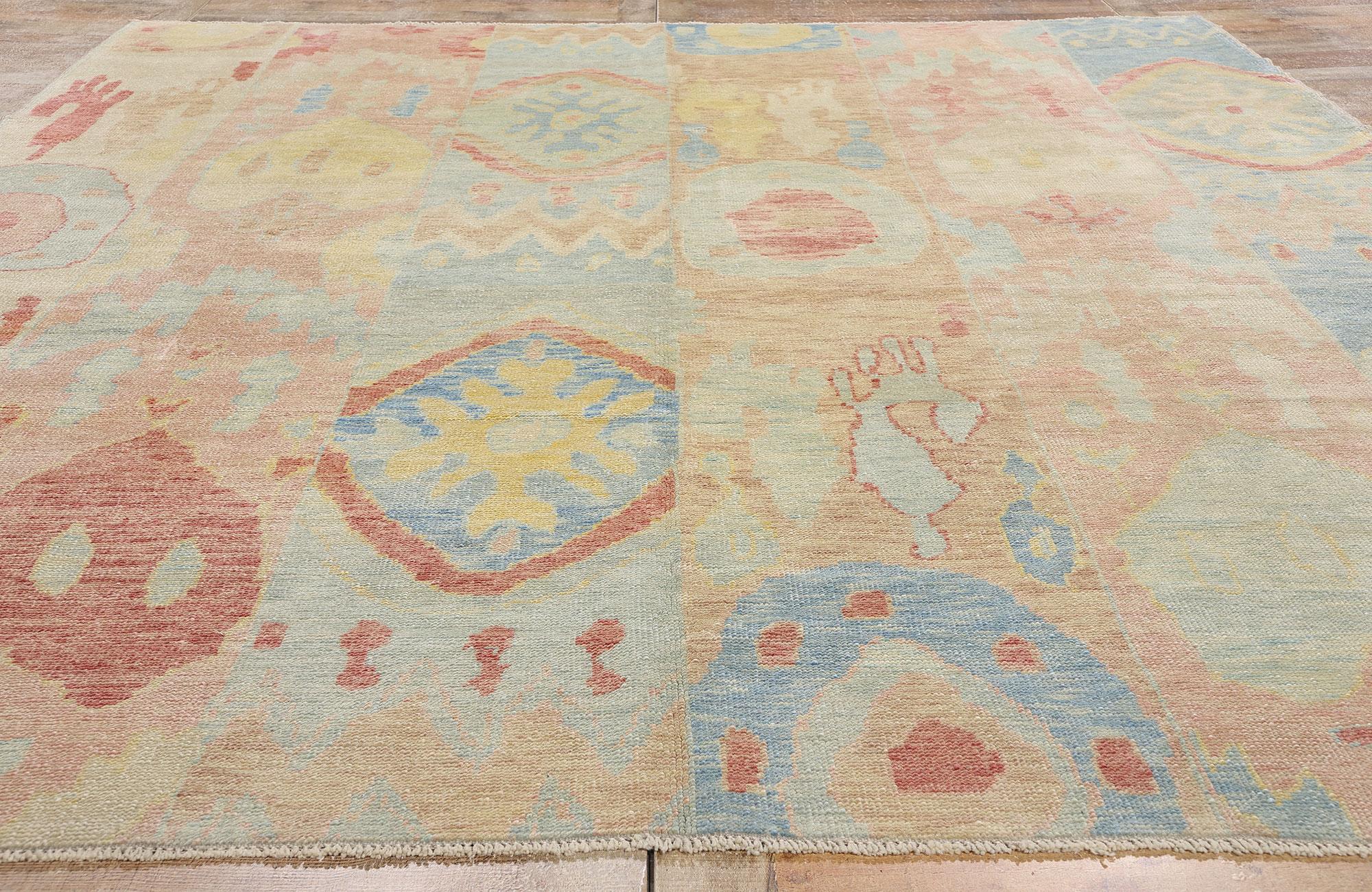 New Colorful Turkish Oushak Carpet with Contemporary Tribal Boho Style For Sale 2