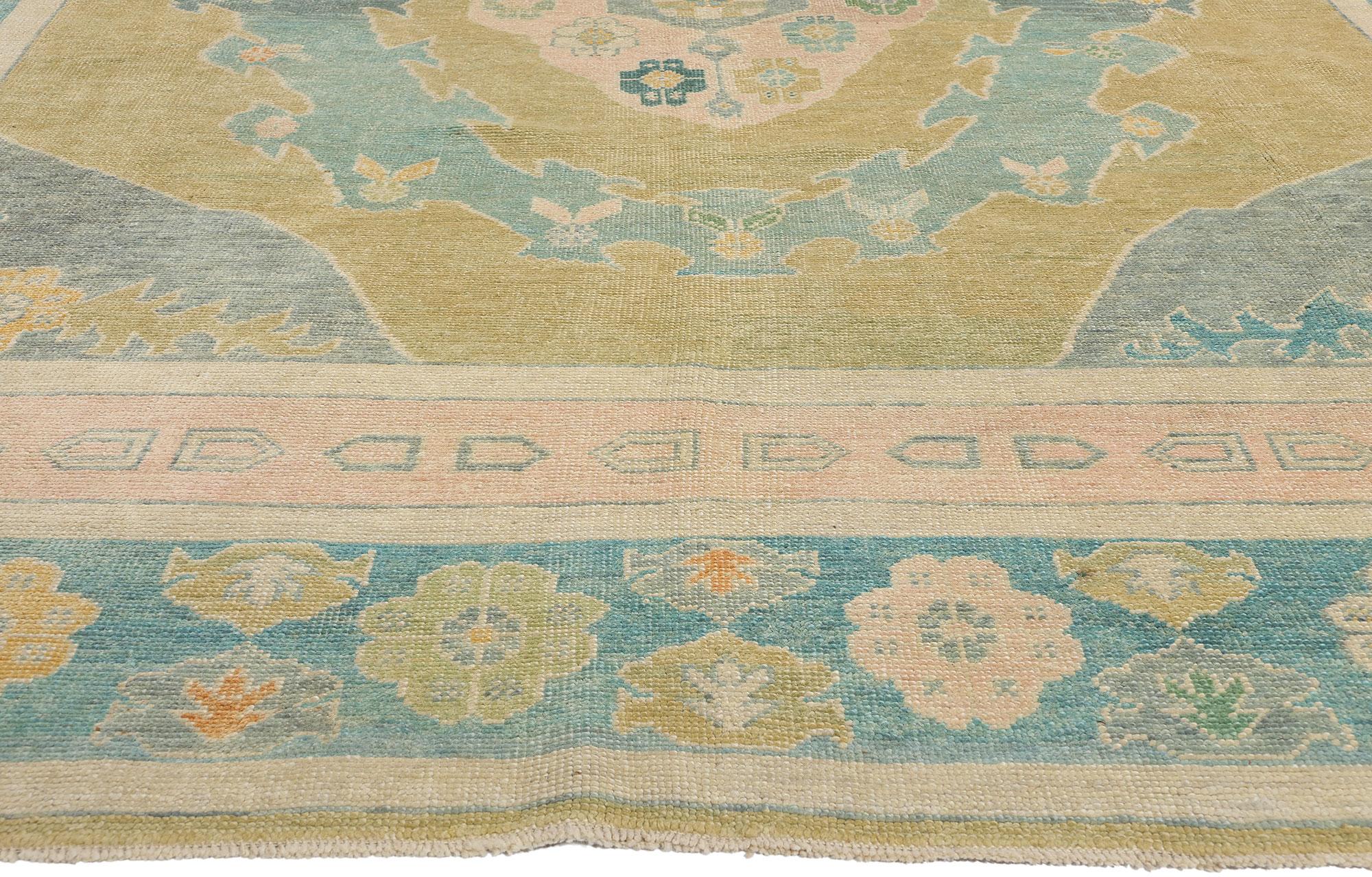 Neuer farbenfroher türkischer Oushak-Teppich mit modernem Stil, 09'10 x 14'01 (Handgeknüpft) im Angebot