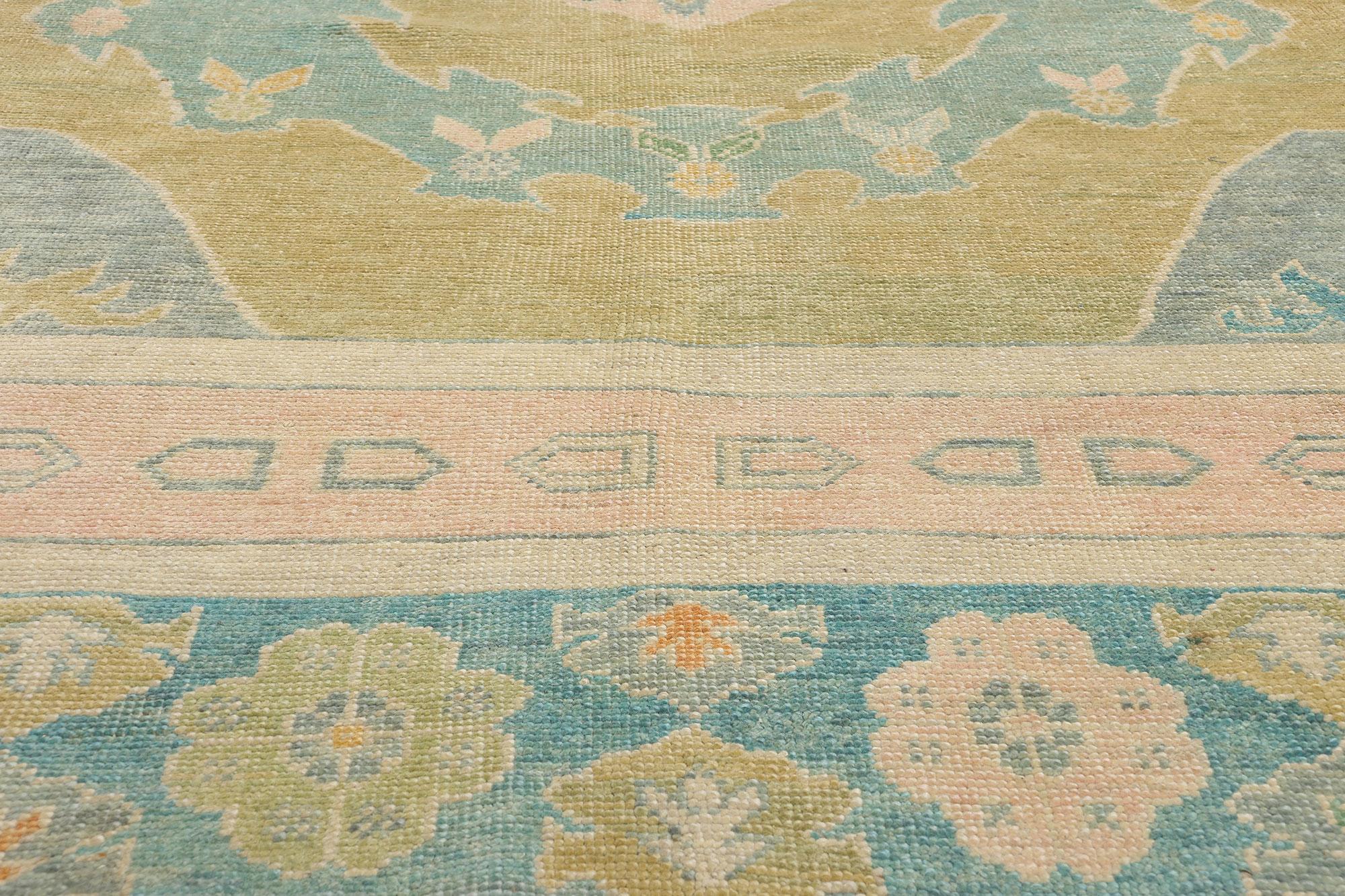 Neuer farbenfroher türkischer Oushak-Teppich mit modernem Stil, 09'10 x 14'01 im Zustand „Neu“ im Angebot in Dallas, TX