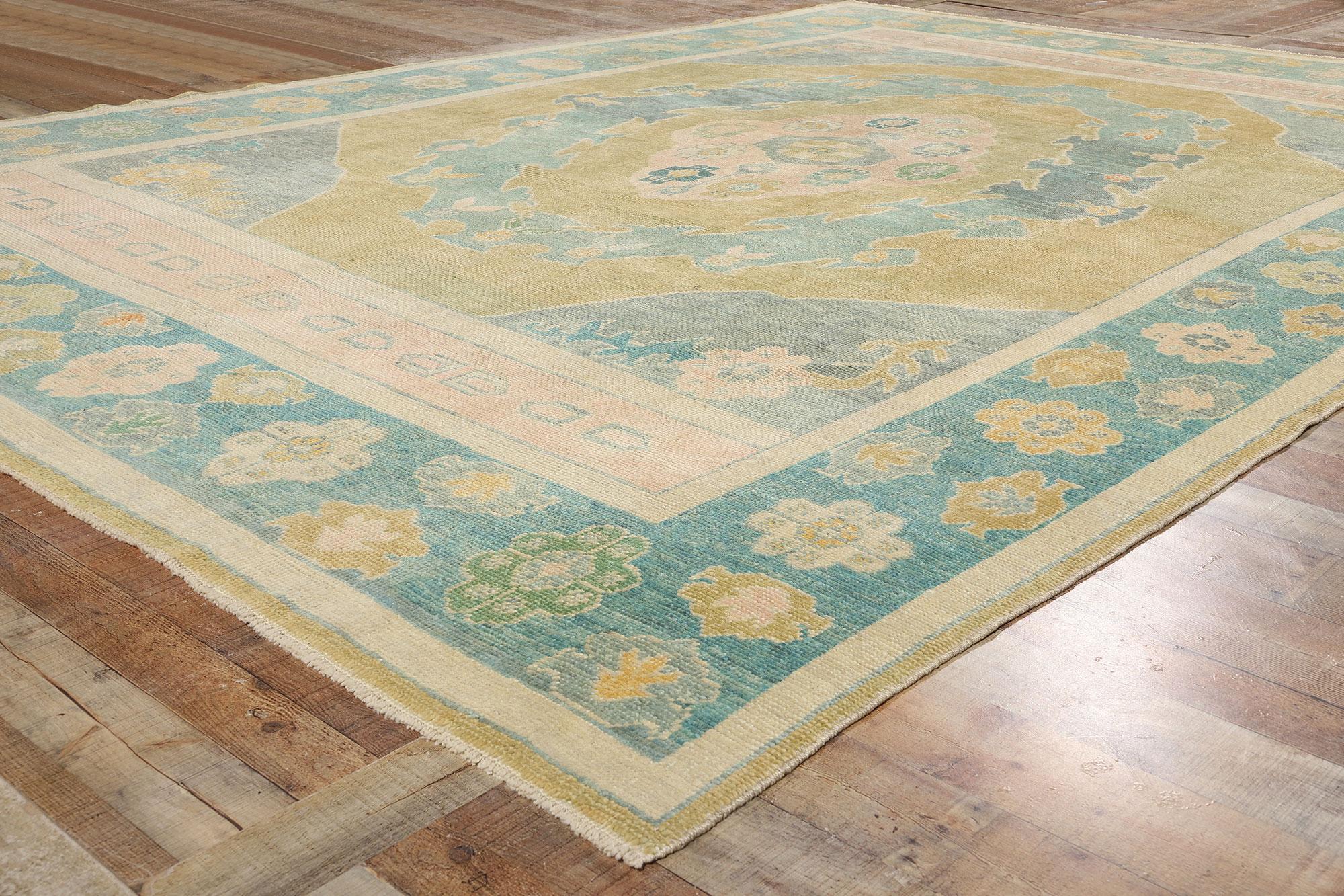 Neuer farbenfroher türkischer Oushak-Teppich mit modernem Stil, 09'10 x 14'01 (Wolle) im Angebot