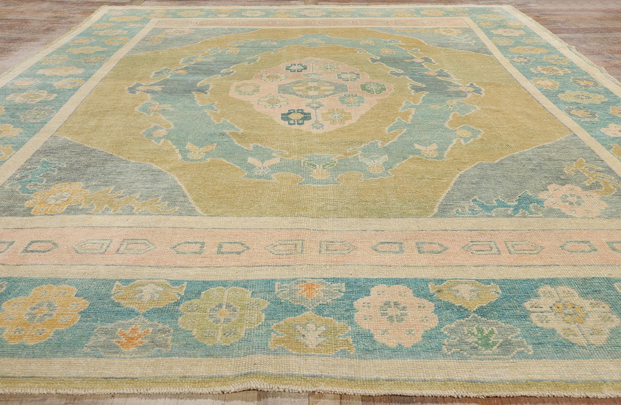 Neuer farbenfroher türkischer Oushak-Teppich mit modernem Stil, 09'10 x 14'01 im Angebot 1