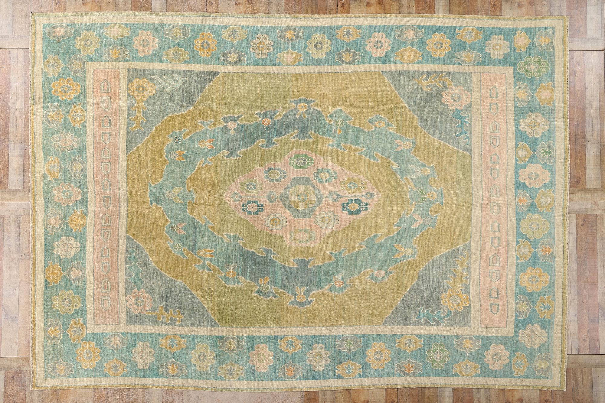 Neuer farbenfroher türkischer Oushak-Teppich mit modernem Stil, 09'10 x 14'01 im Angebot 2