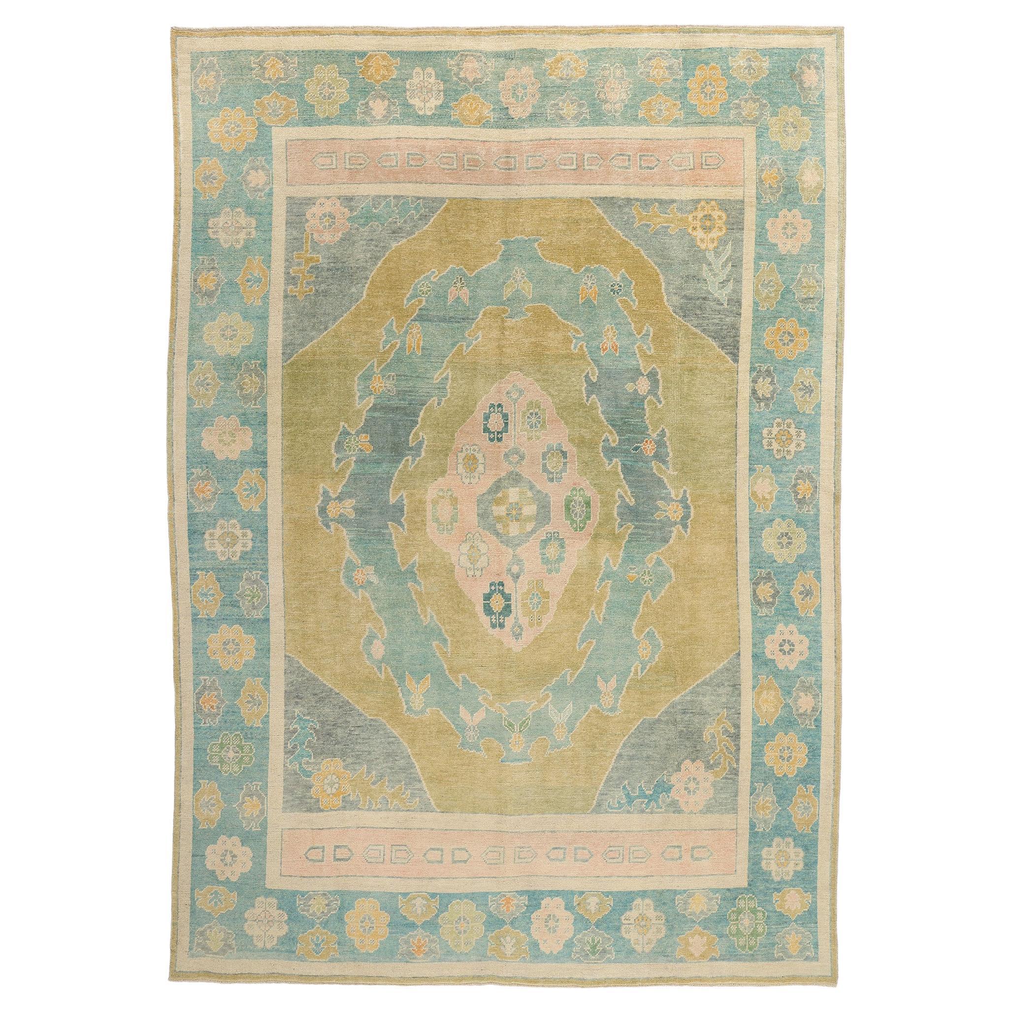 New Colorful Turkish Oushak Carpet with Modern Style, 09'10 x 14'01