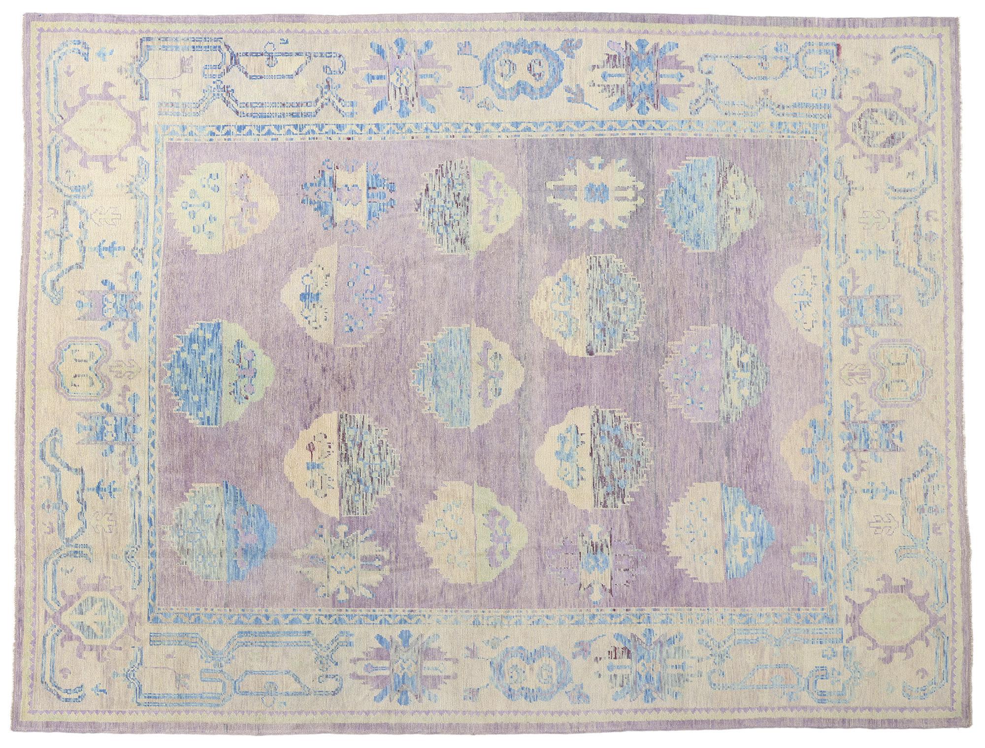 Neuer farbenfroher türkischer Oushak-Teppich im Contemporary-Stil im Angebot 3