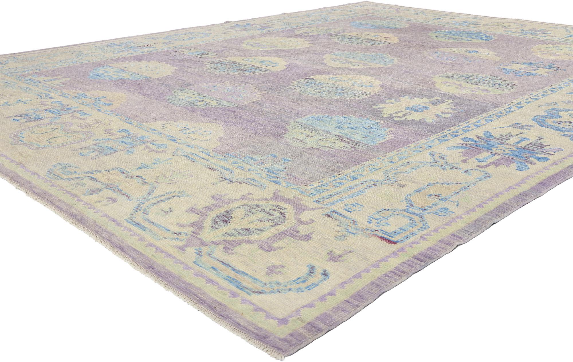 53978 New Modern Lavendel Türkisch Oushak Teppich, 10'04 x 13'07. Dieser moderne türkische Oushak-Teppich aus handgeknüpfter Wolle ist ein atemberaubendes Beispiel für zeitgenössische Eleganz in Verbindung mit der zeitlosen Kunstfertigkeit