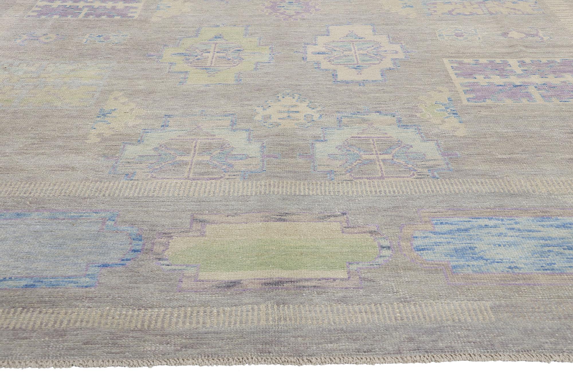 Neuer farbenfroher türkischer Oushak-Teppich im Contemporary-Stil (Handgeknüpft) im Angebot