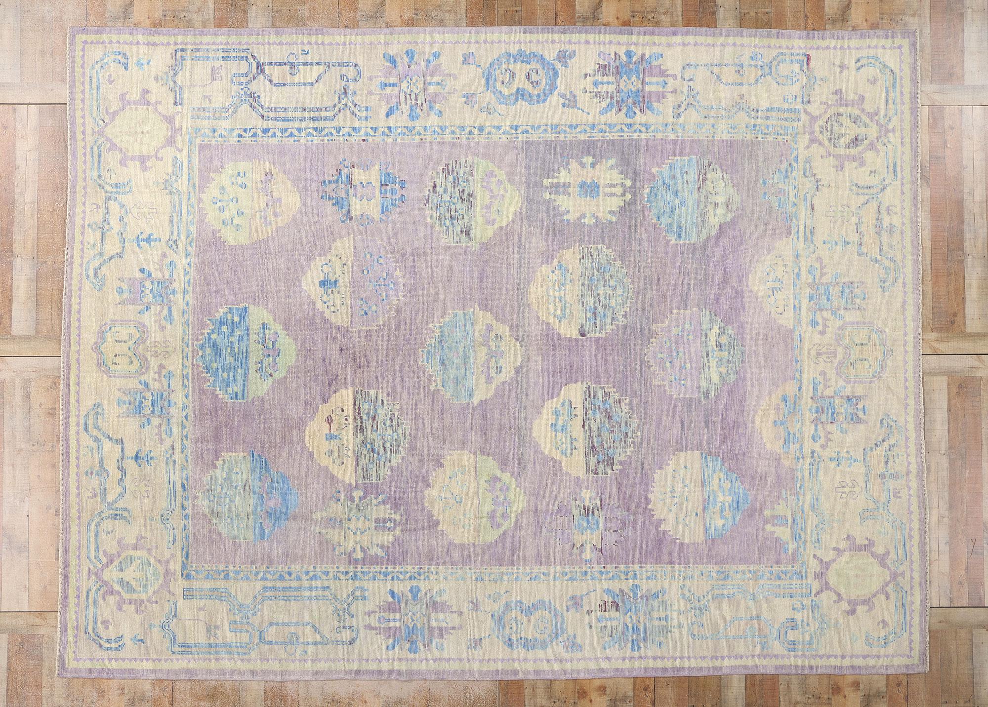 Neuer farbenfroher türkischer Oushak-Teppich im Contemporary-Stil im Angebot 2