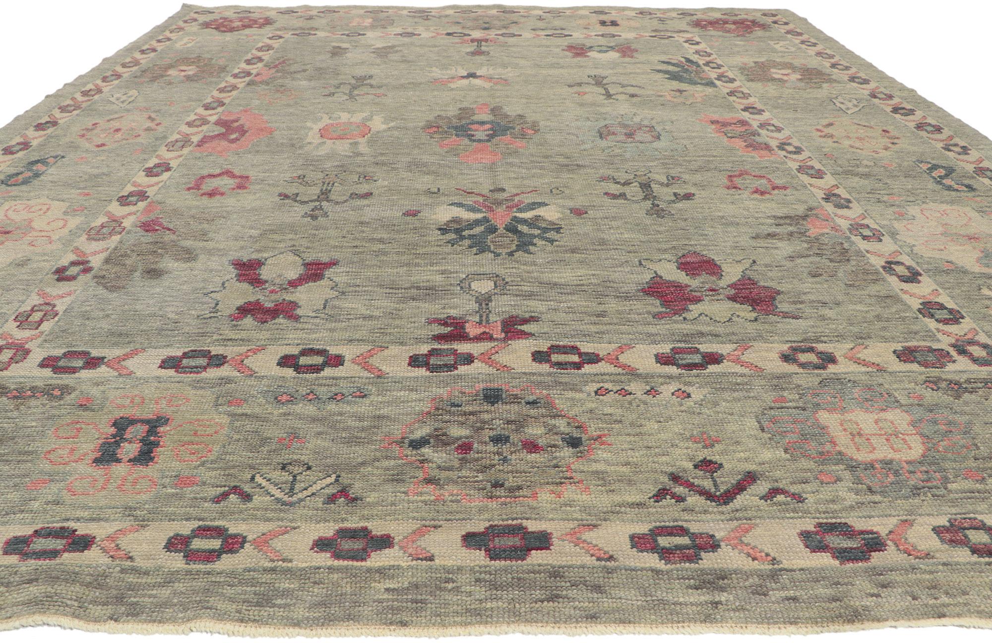 Hand-Knotted New Colorful Turkish Oushak Rug For Sale
