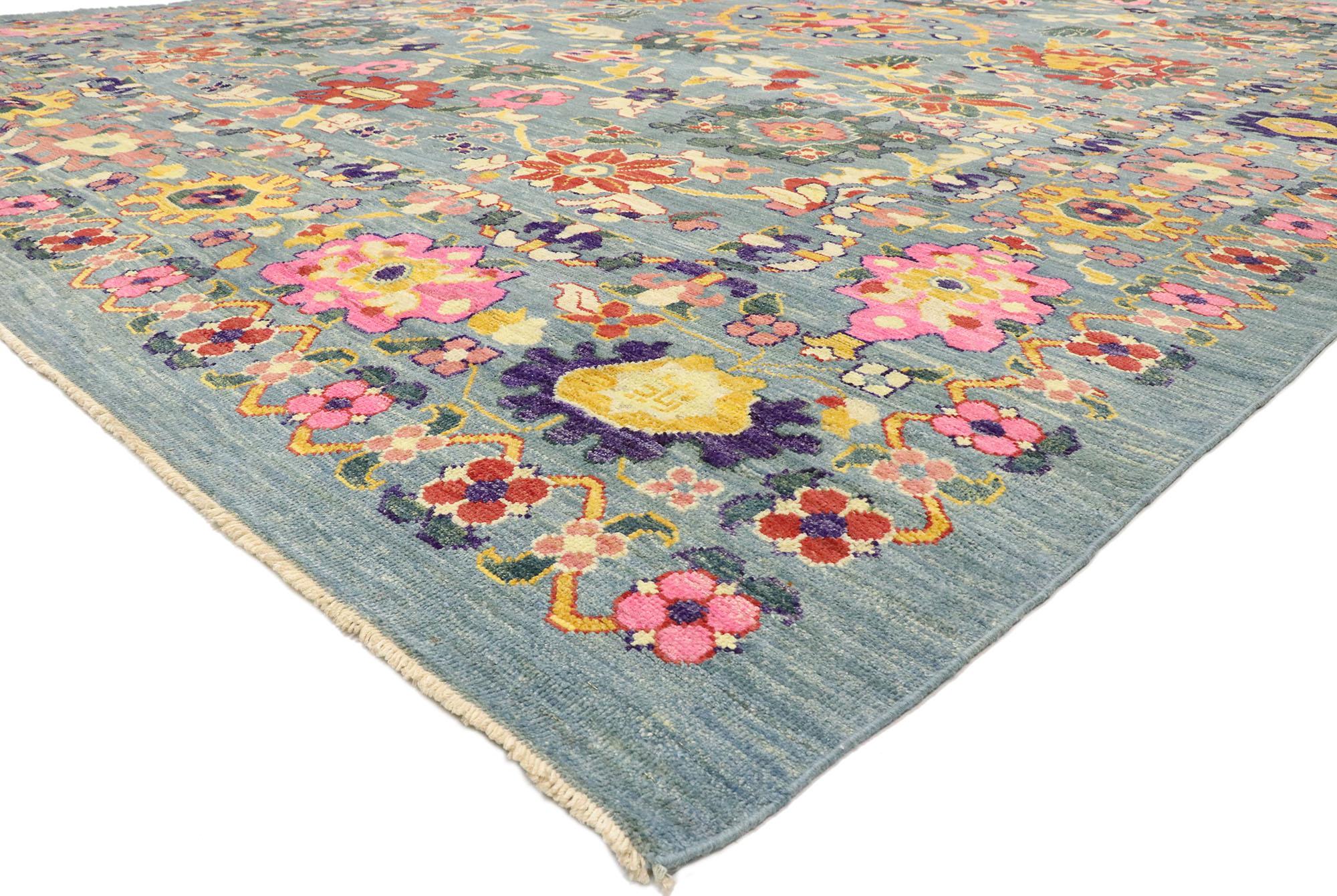 60751, new colorful Turkish Oushak rug with Modern contemporary Coastal style. Highly stylish yet tastefully casual, this new colorful Turkish Oushak rug with modern contemporary style is ideal for nearly any fashion-forward home. This timeless