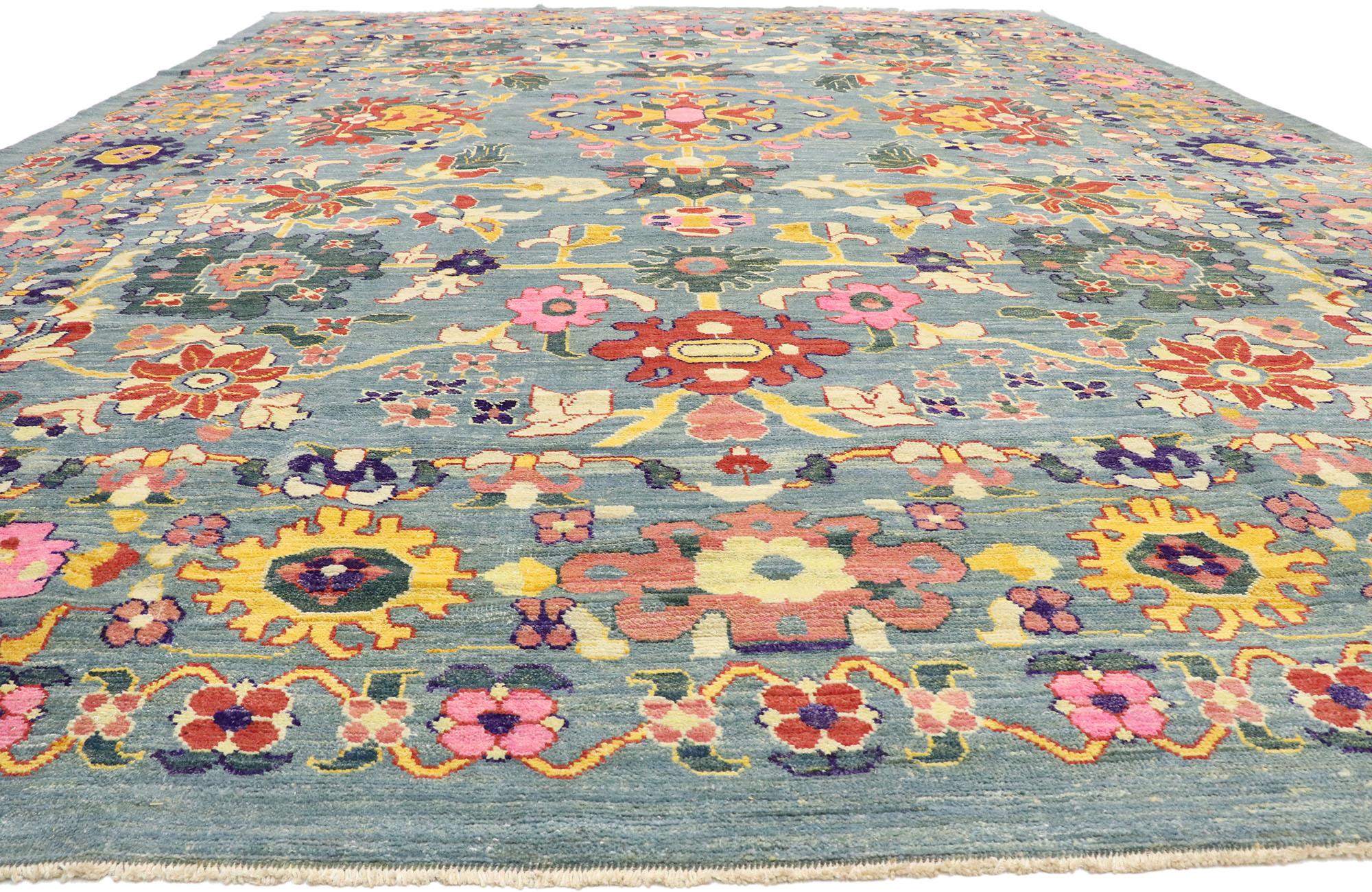 Hand-Knotted New Colorful Turkish Oushak Rug with Modern Contemporary Coastal Style For Sale