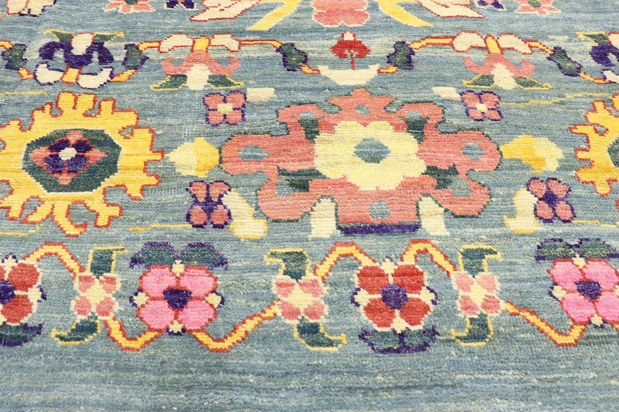 Noué à la main Nouveau tapis turc coloré d'Oushak avec un style côtier contemporain moderne en vente