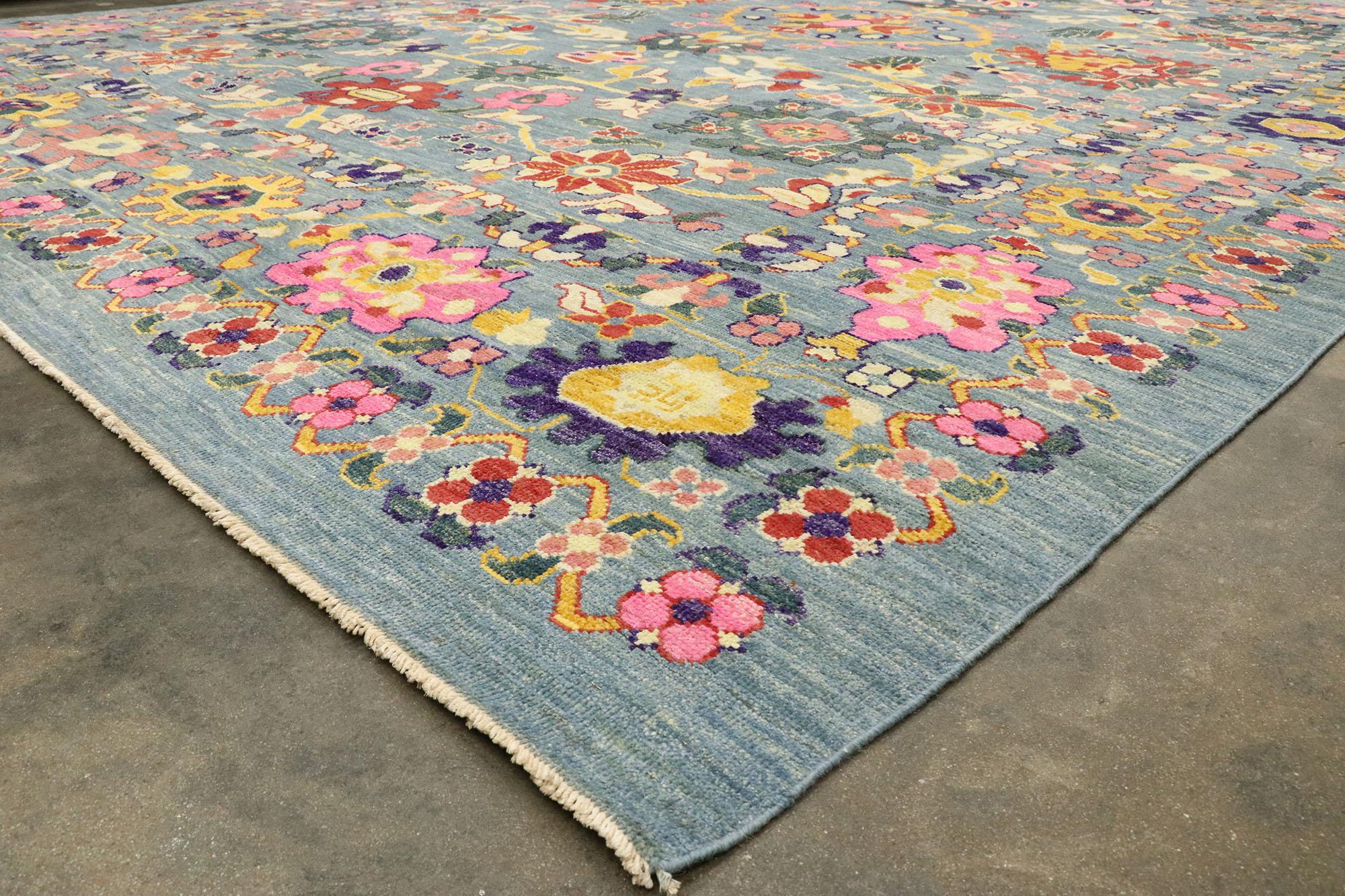 XXIe siècle et contemporain Nouveau tapis turc coloré d'Oushak avec un style côtier contemporain moderne en vente